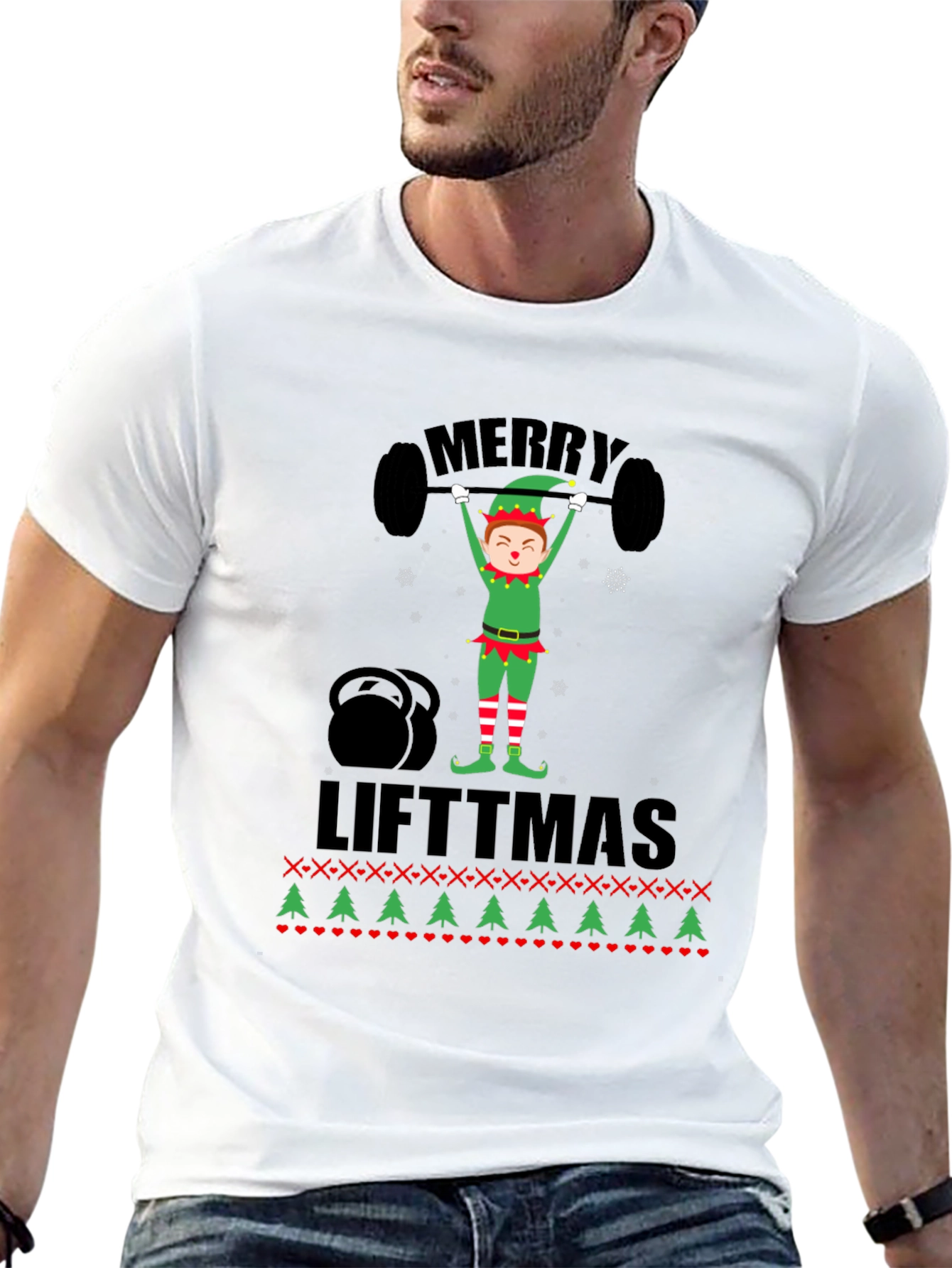 Merry Liftmas Weightlifting Elf Holiday T-Shirt