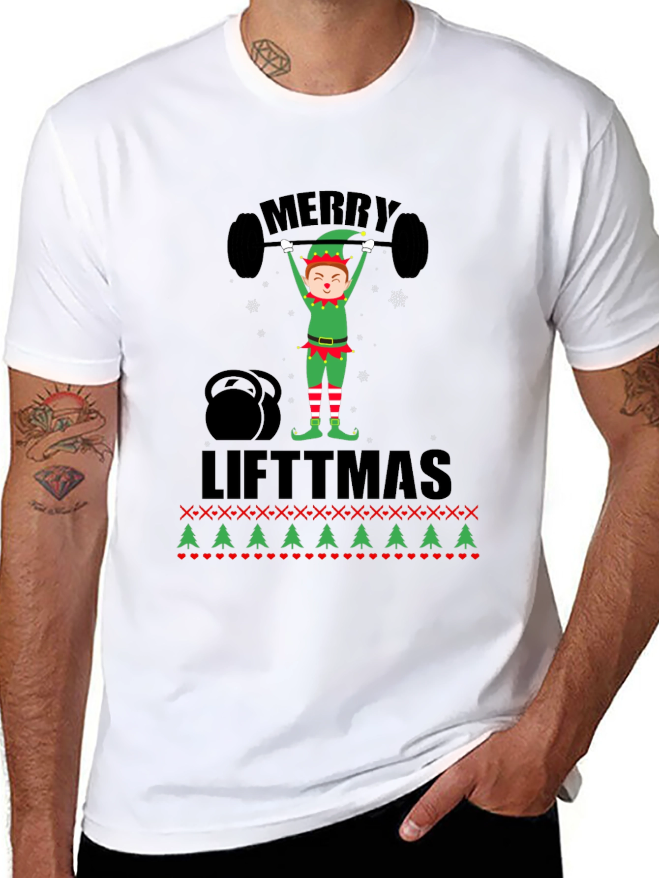 Merry Liftmas Weightlifting Elf Holiday T-Shirt