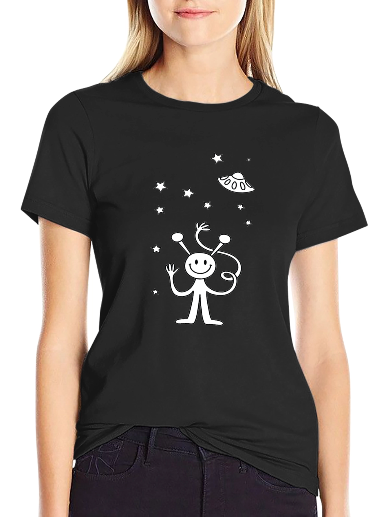 Alien UFO Graphic Black T-Shirt