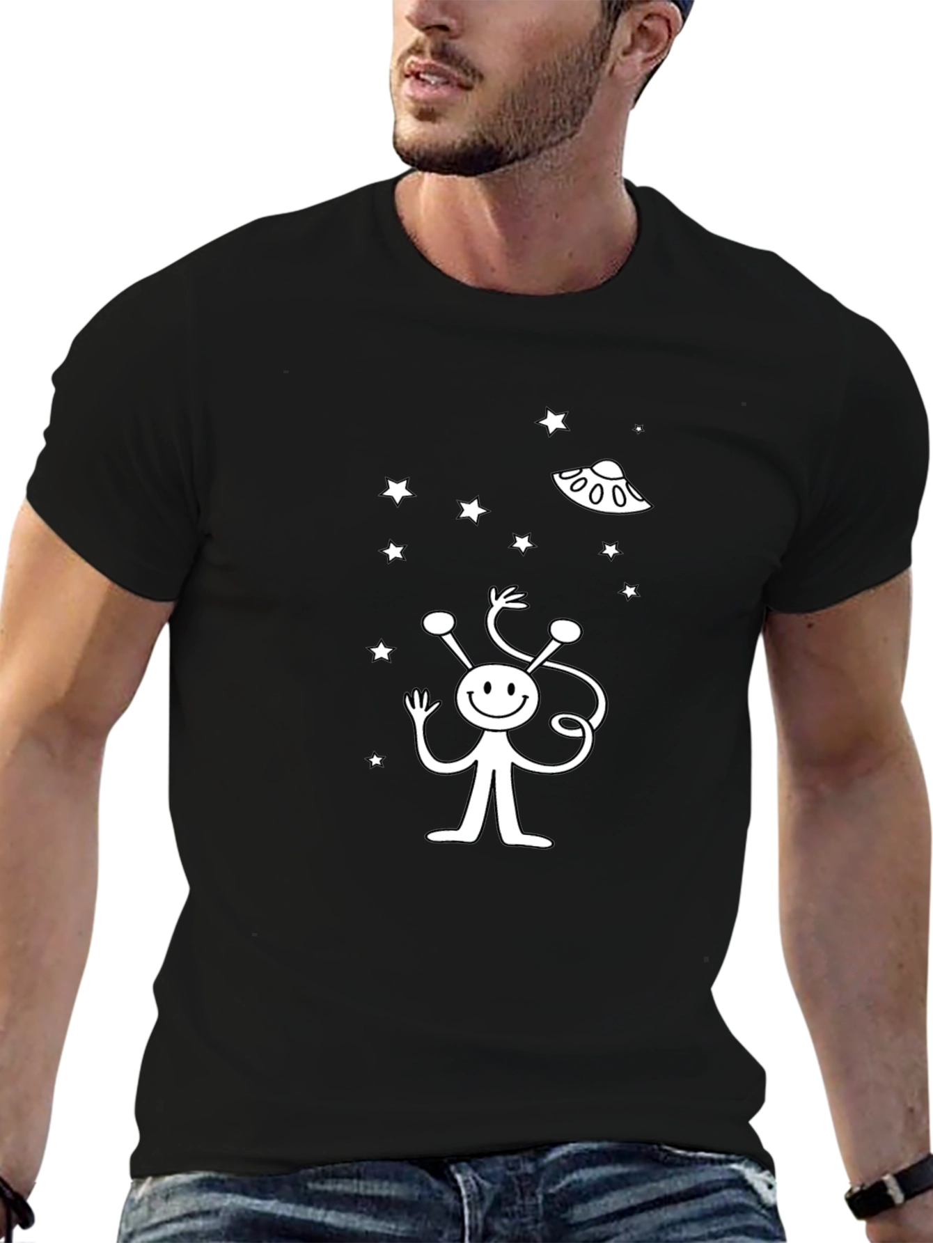 Alien UFO Graphic Black T-Shirt