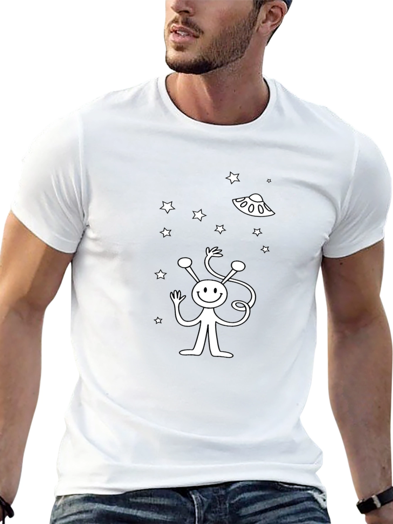 Alien UFO Graphic Black T-Shirt