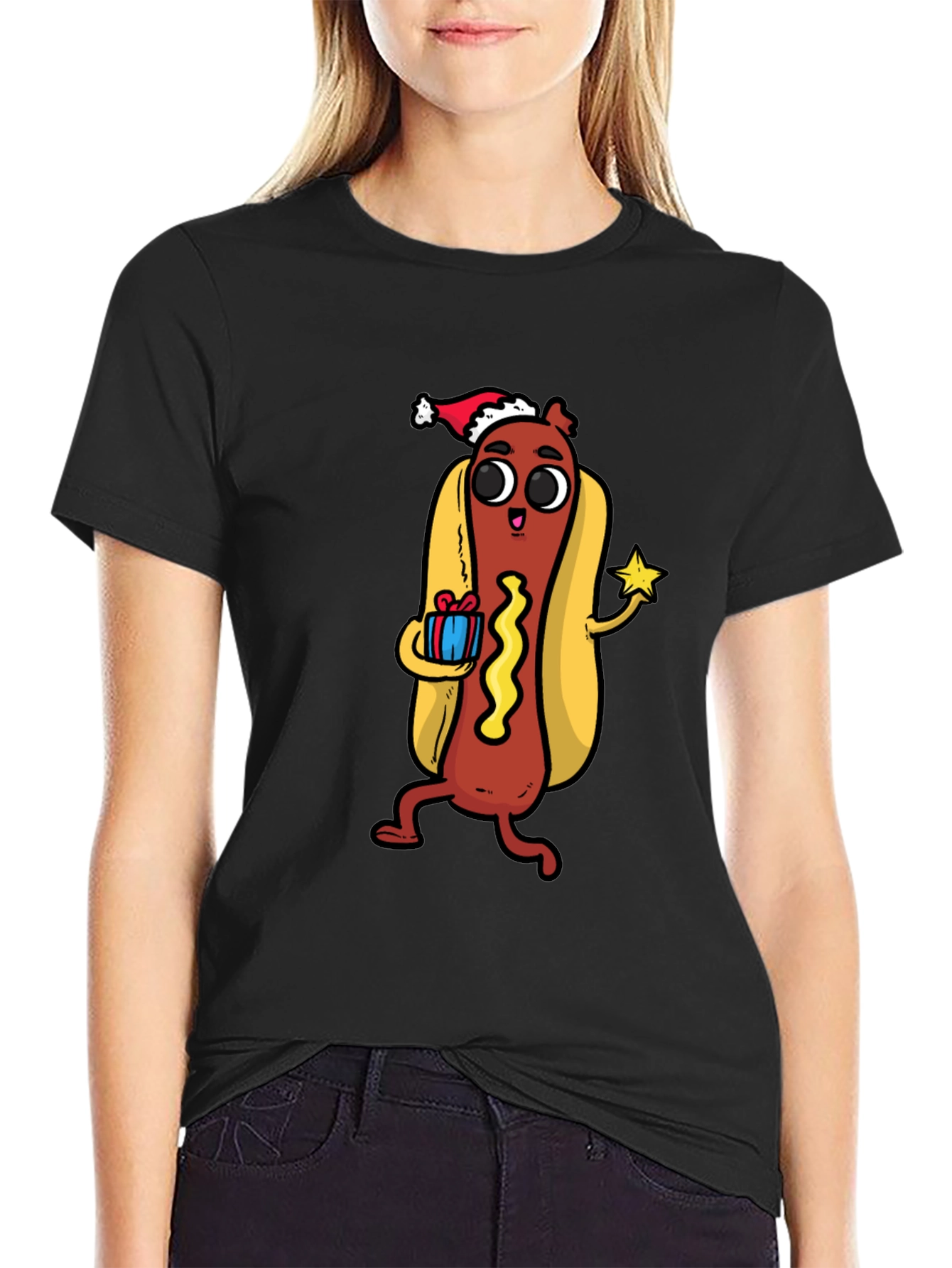 Festive Hot Dog Graphic Tee - Holiday Fun!