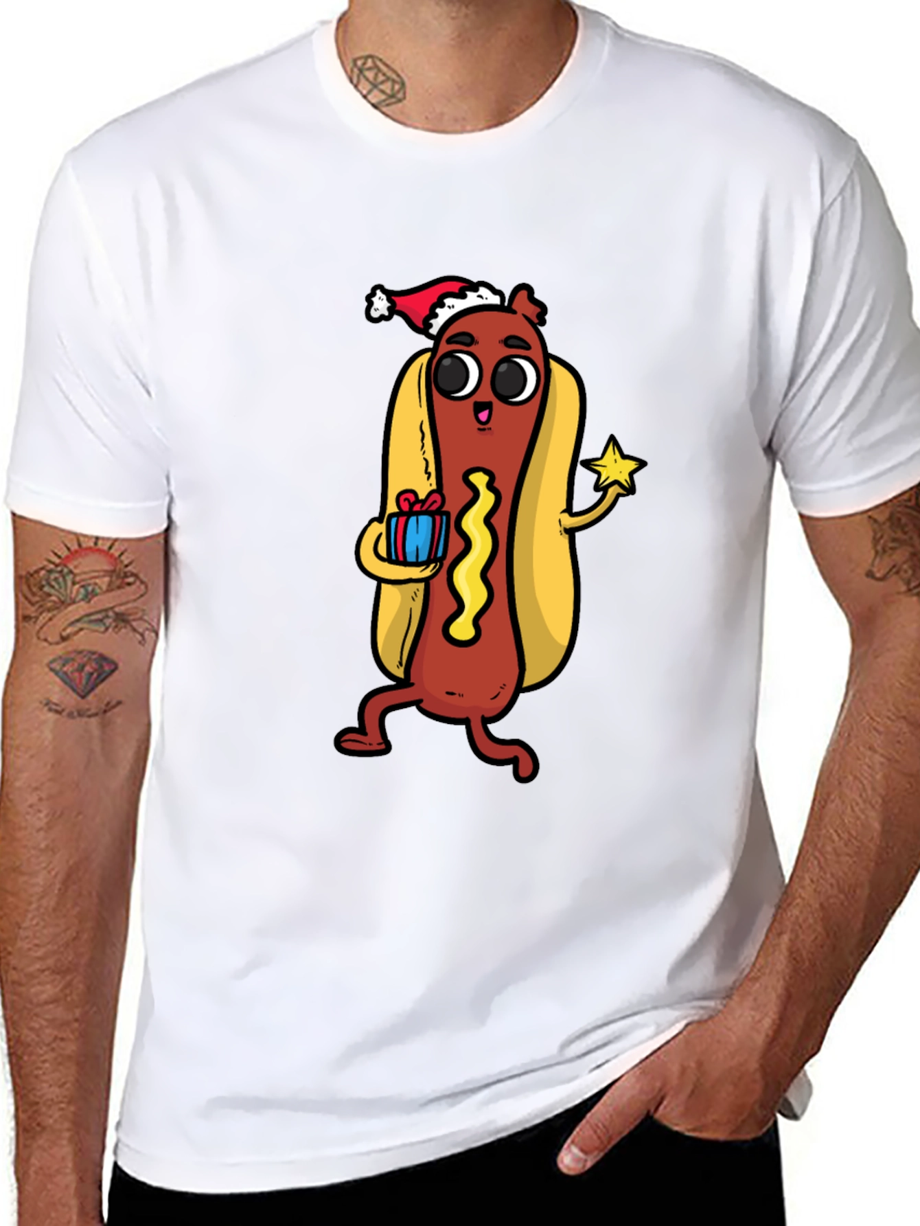Festive Hot Dog Graphic Tee - Holiday Fun!