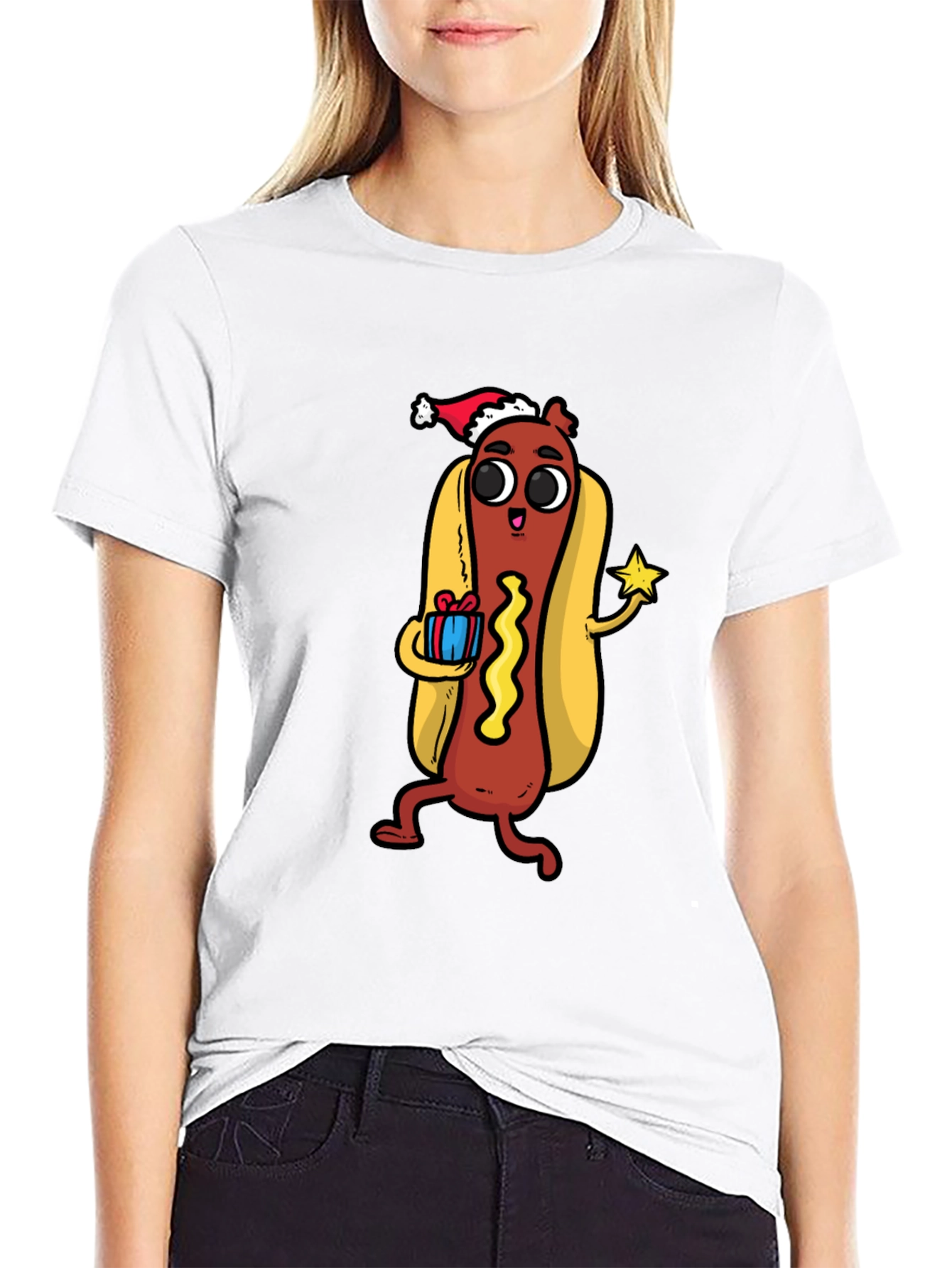 Festive Hot Dog Graphic Tee - Holiday Fun!