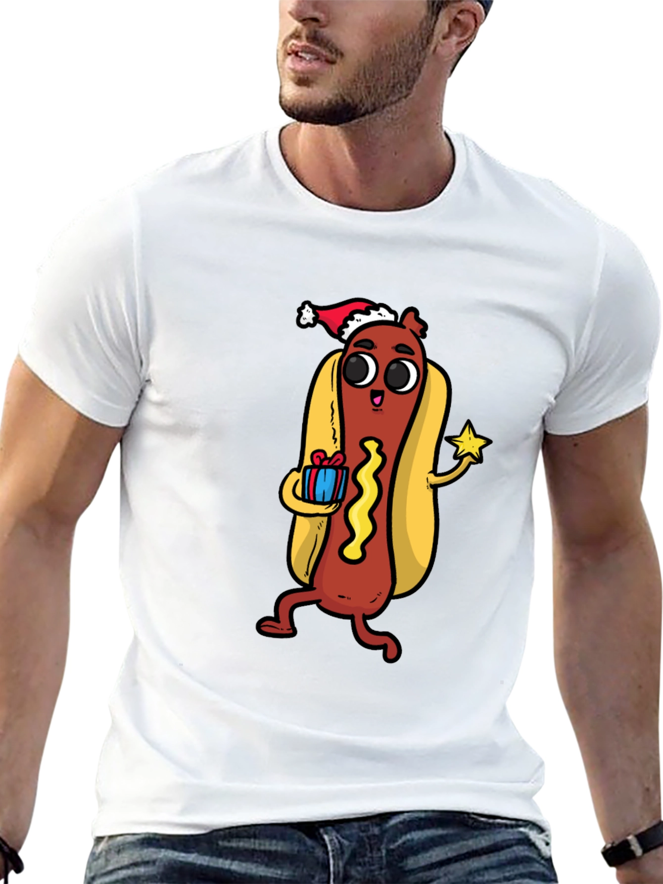 Festive Hot Dog Graphic Tee - Holiday Fun!