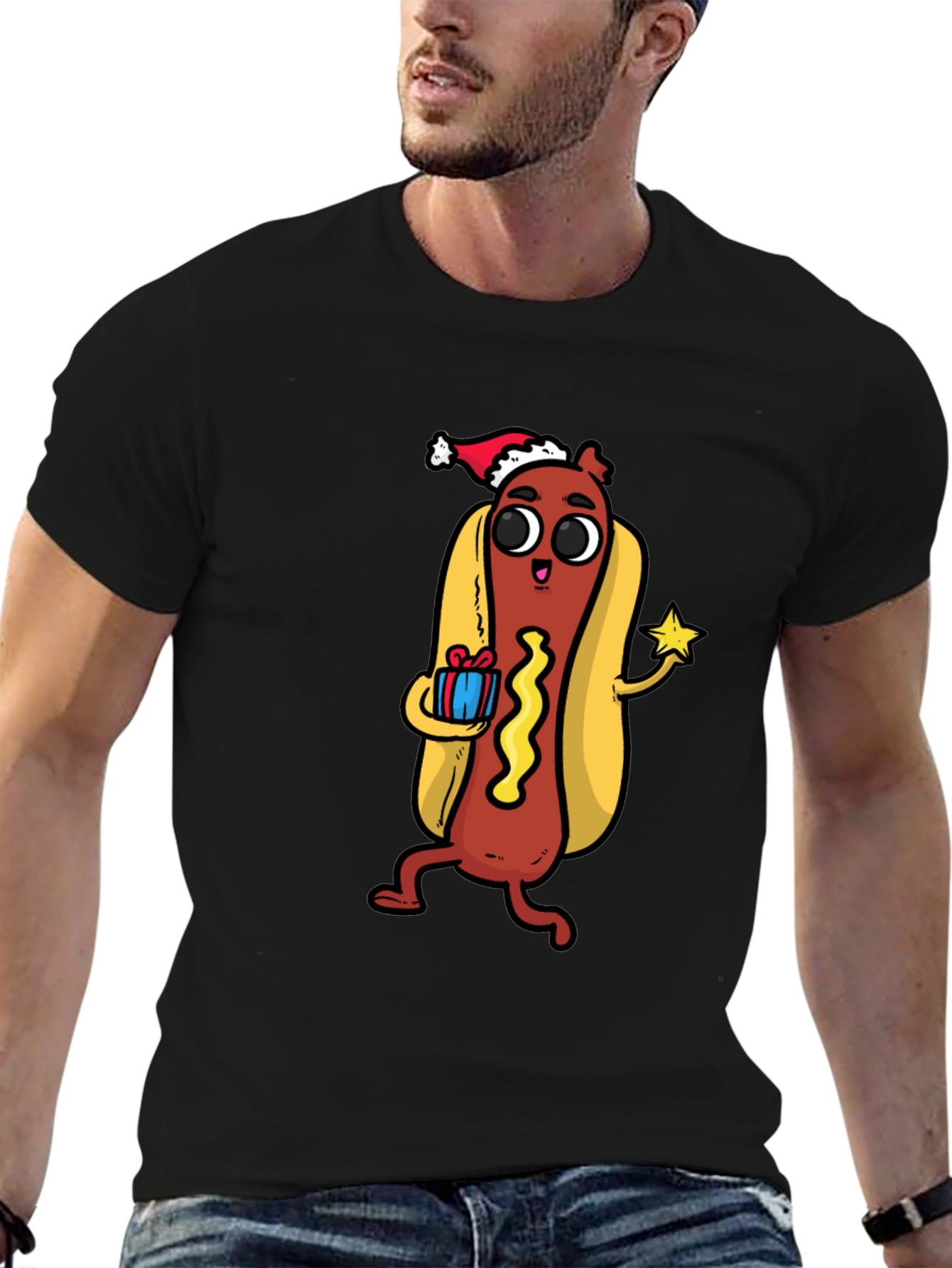 Festive Hot Dog Graphic Tee - Holiday Fun!