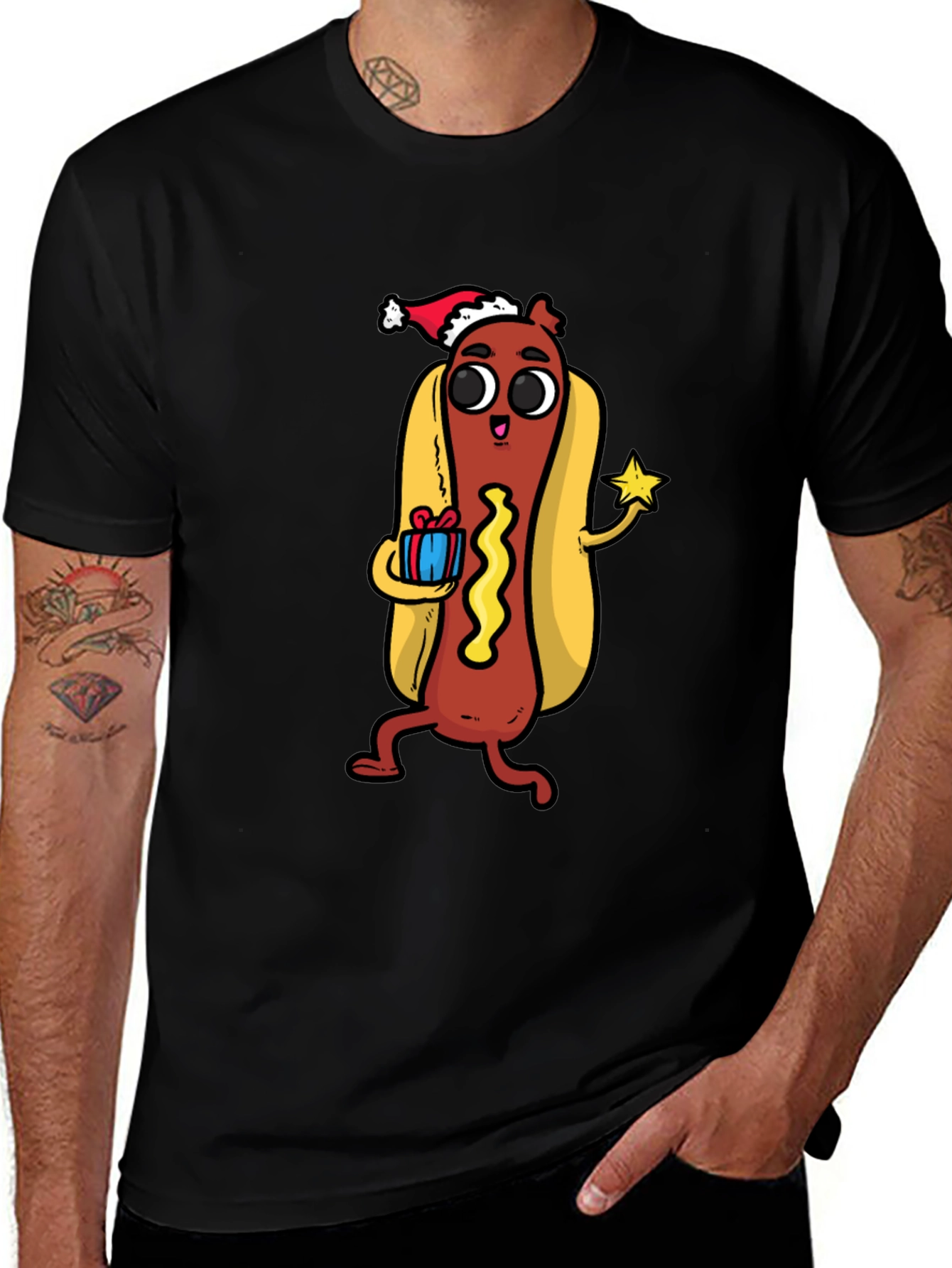 Festive Hot Dog Graphic Tee - Holiday Fun!