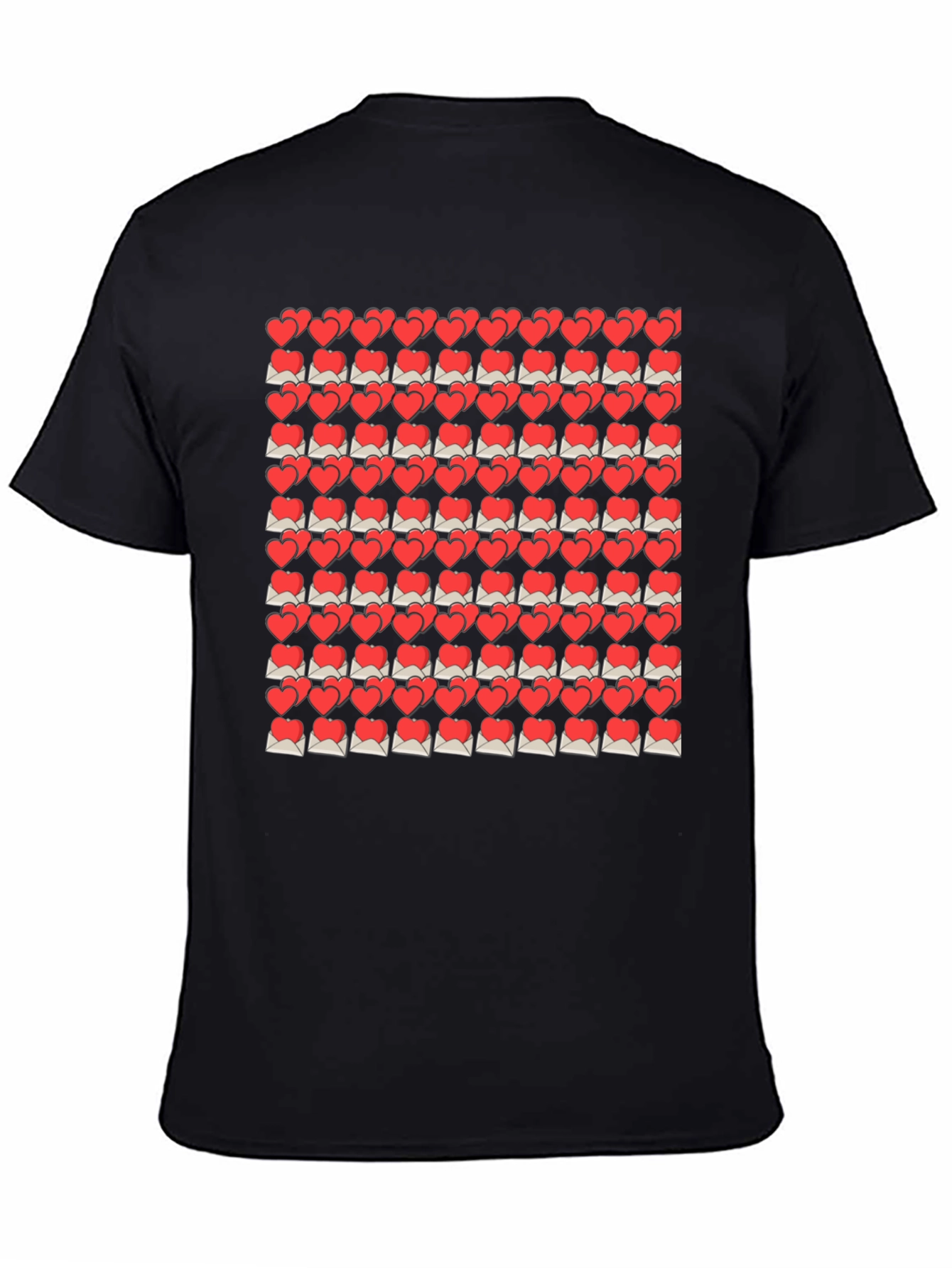Heart Envelope Pattern Black T-Shirt