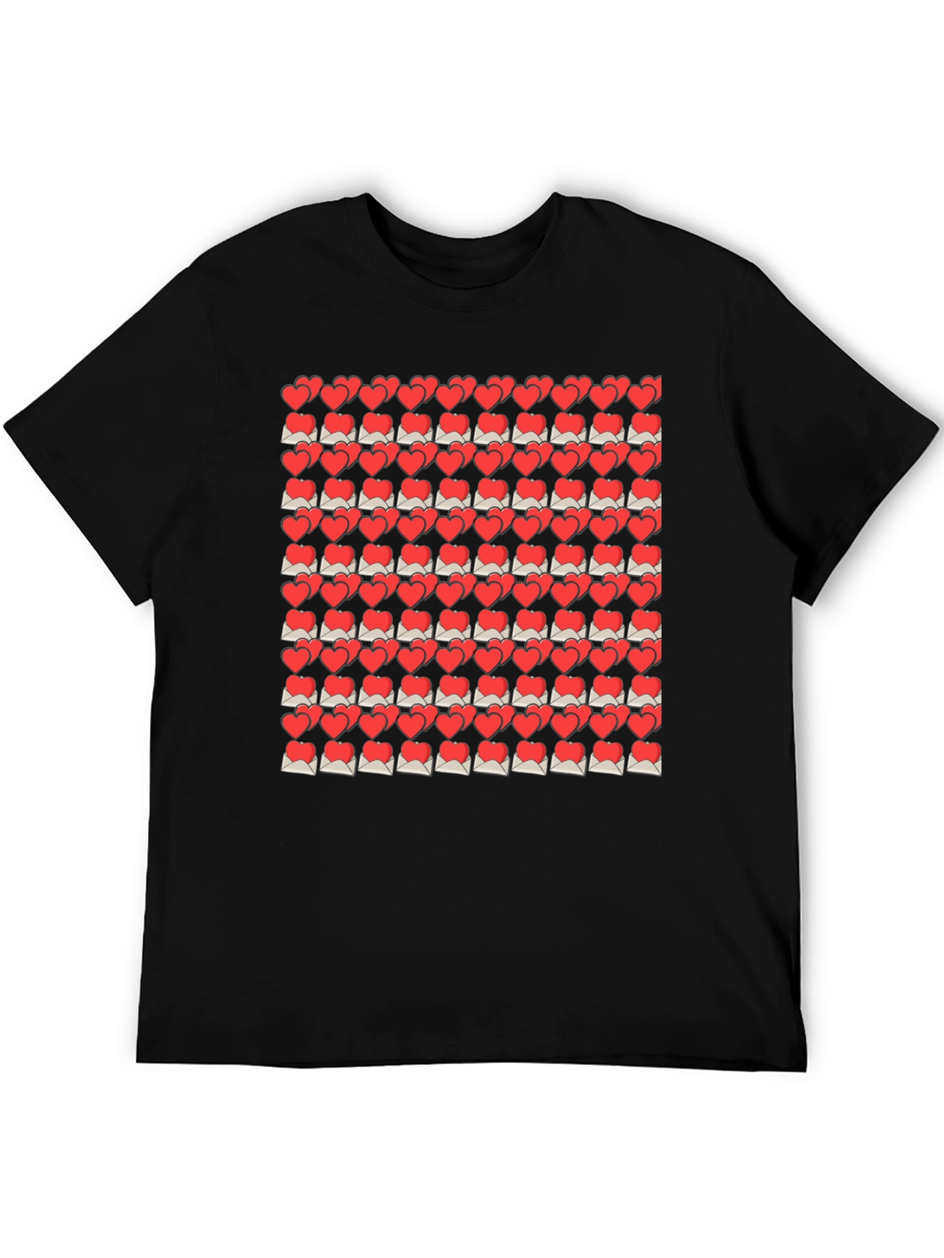 Heart Envelope Pattern Black T-Shirt