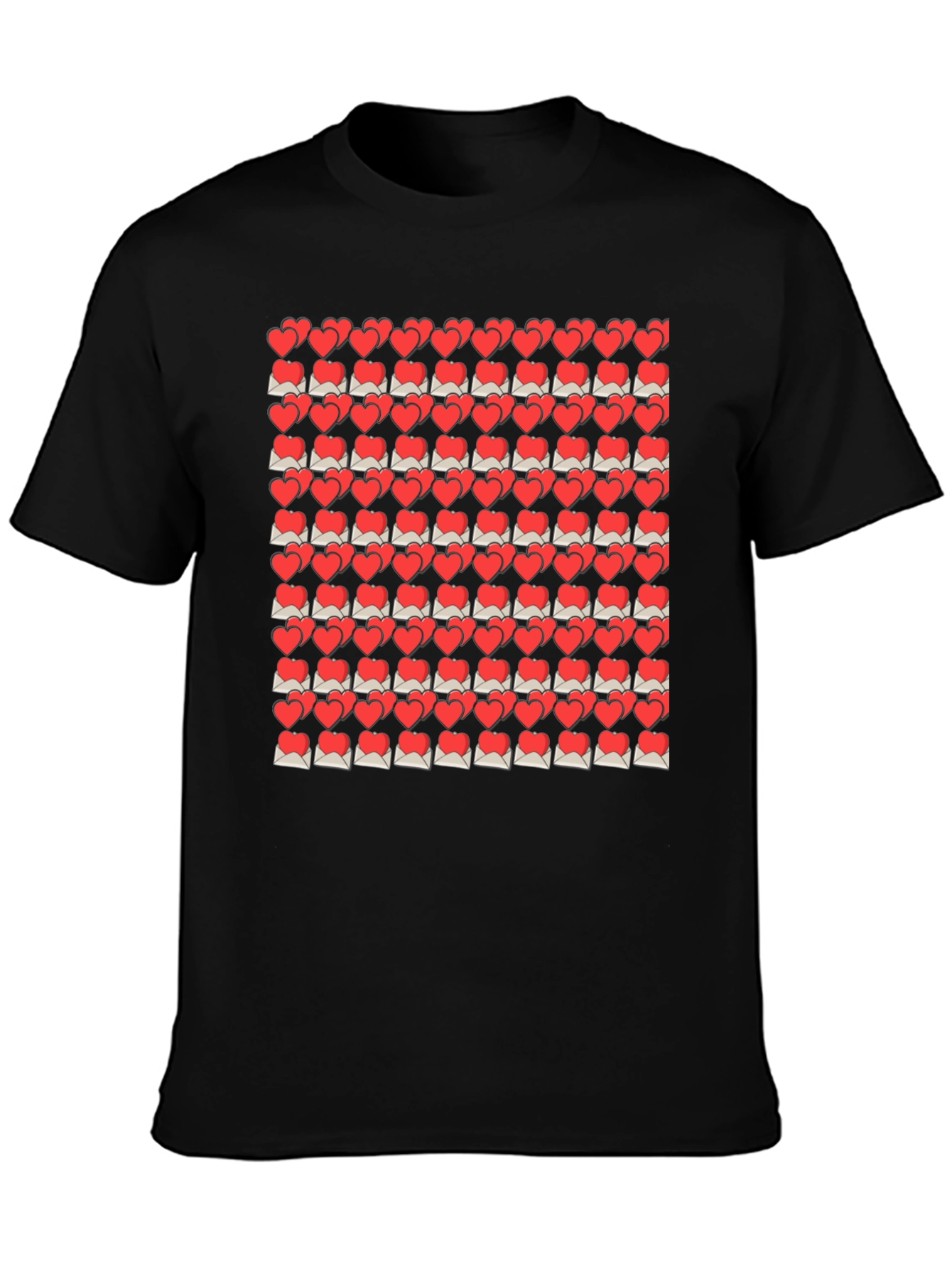 Heart Envelope Pattern Black T-Shirt