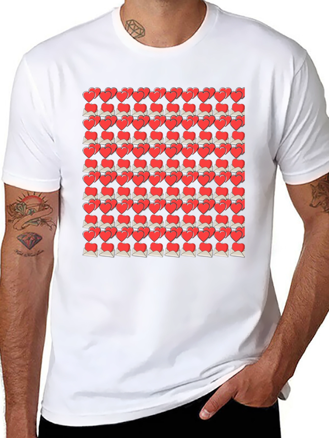 Heart Envelope Pattern Black T-Shirt