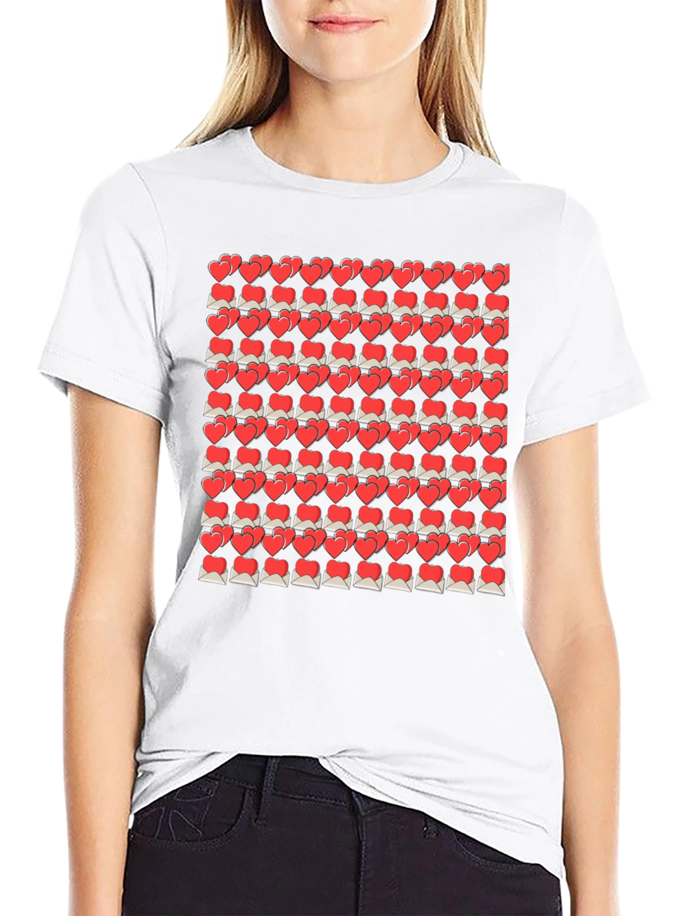 Heart Envelope Pattern Black T-Shirt