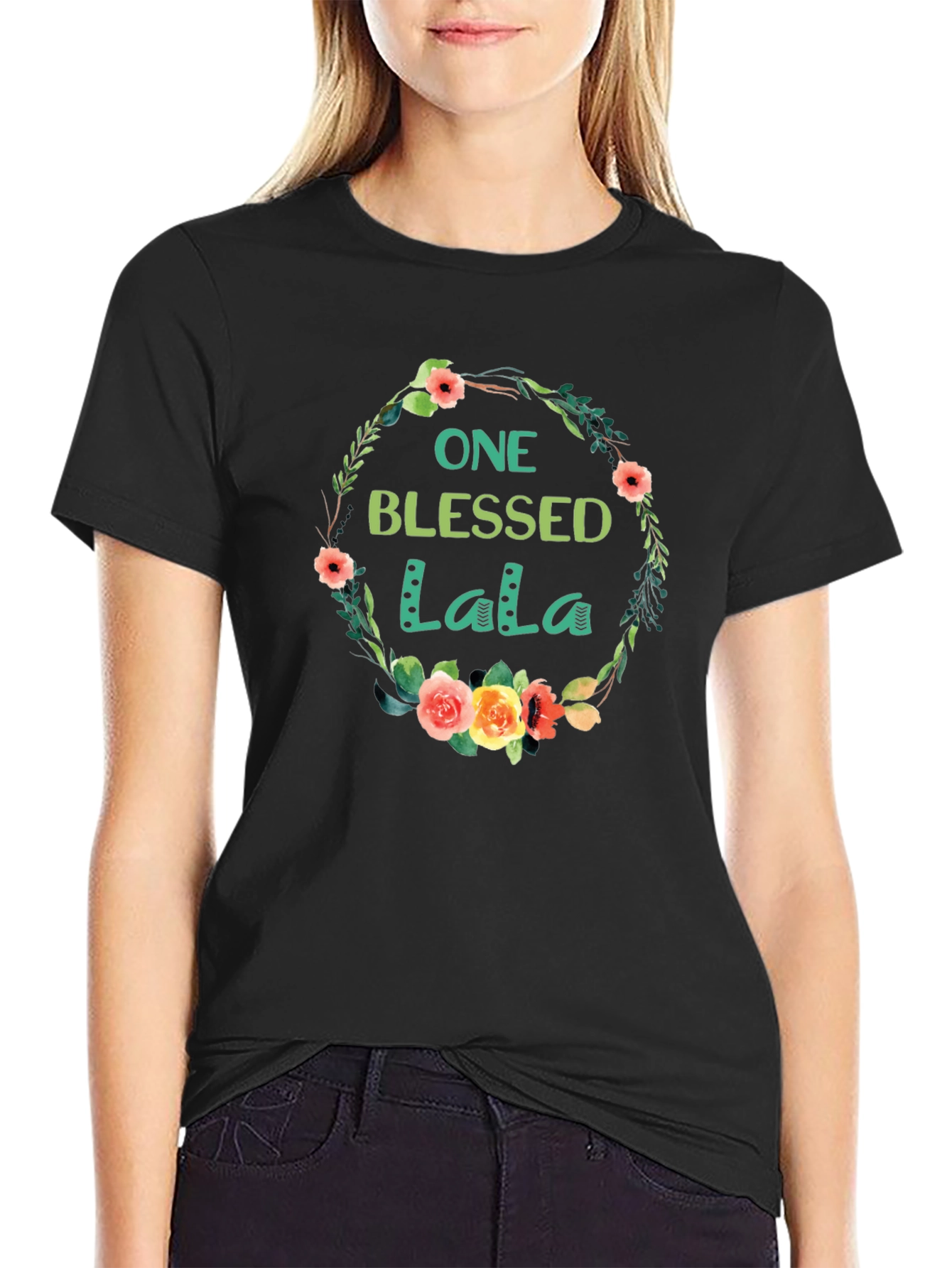 Blessed LaLa Floral Wreath T-Shirt