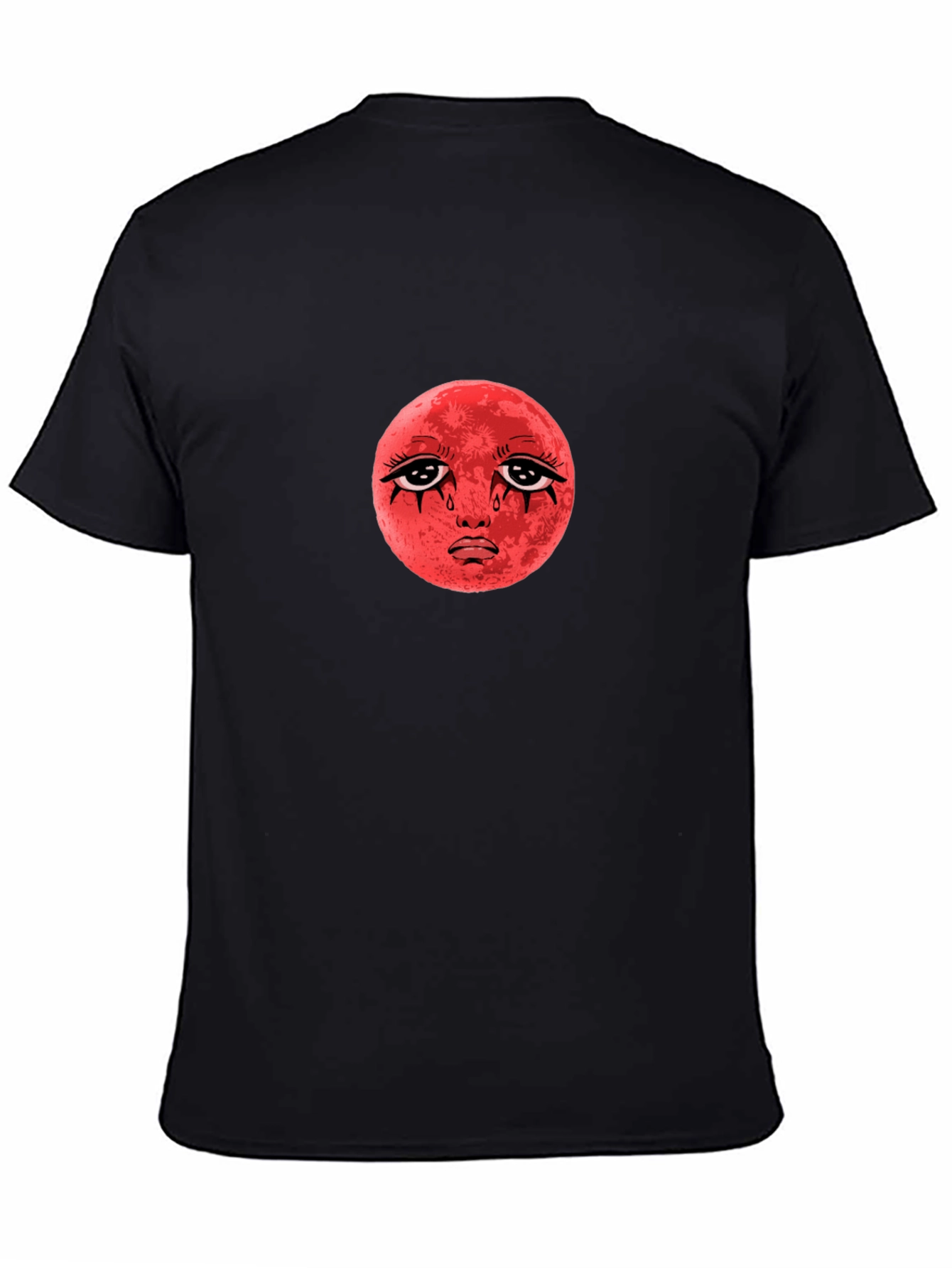 Red Moon Face Black T-Shirt