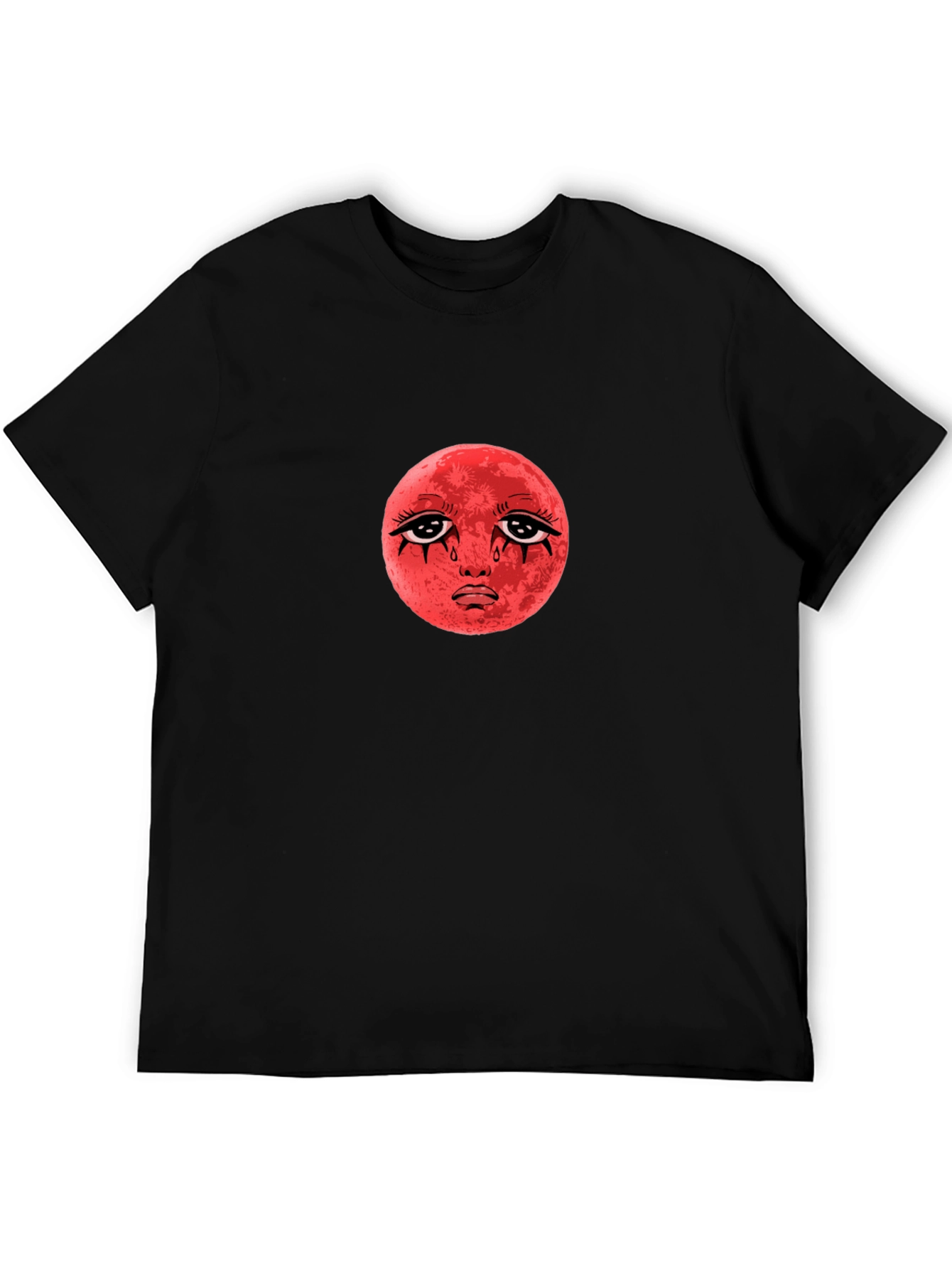 Red Moon Face Black T-Shirt