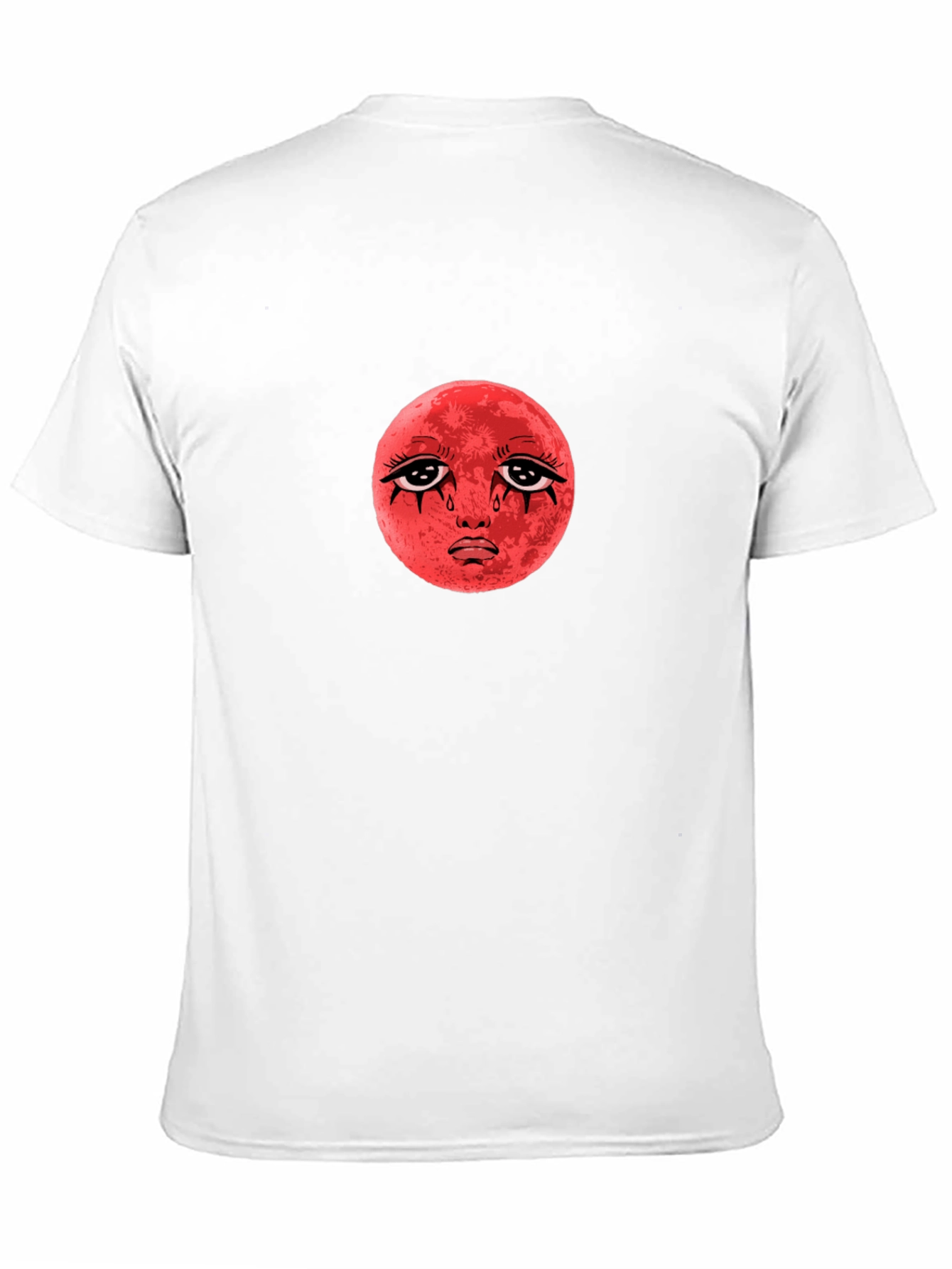 Red Moon Face Black T-Shirt