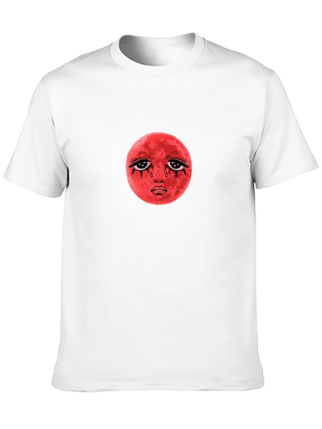 Red Moon Face Black T-Shirt