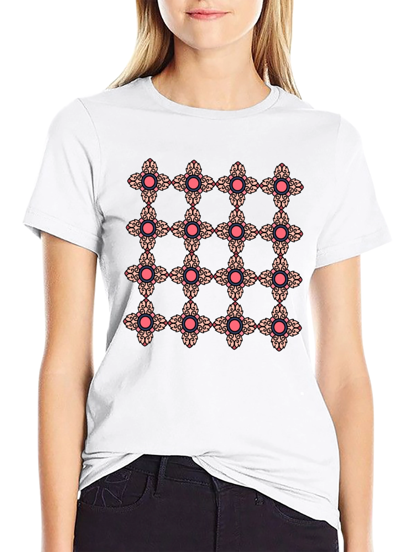 Ornate Floral Pattern Black T-Shirt