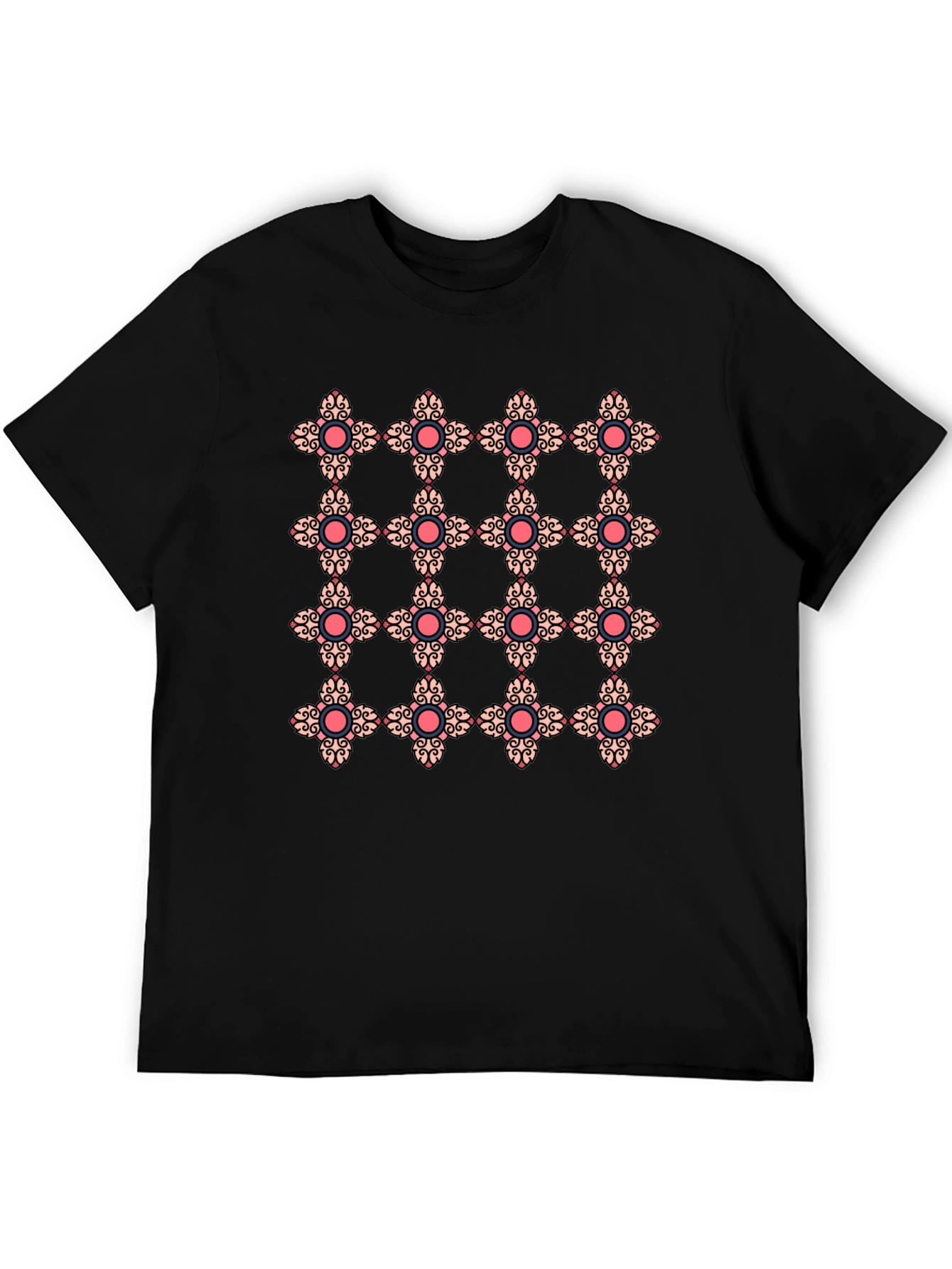 Ornate Floral Pattern Black T-Shirt