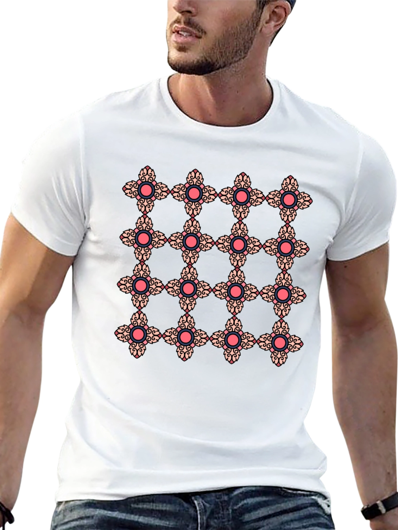 Ornate Floral Pattern Black T-Shirt
