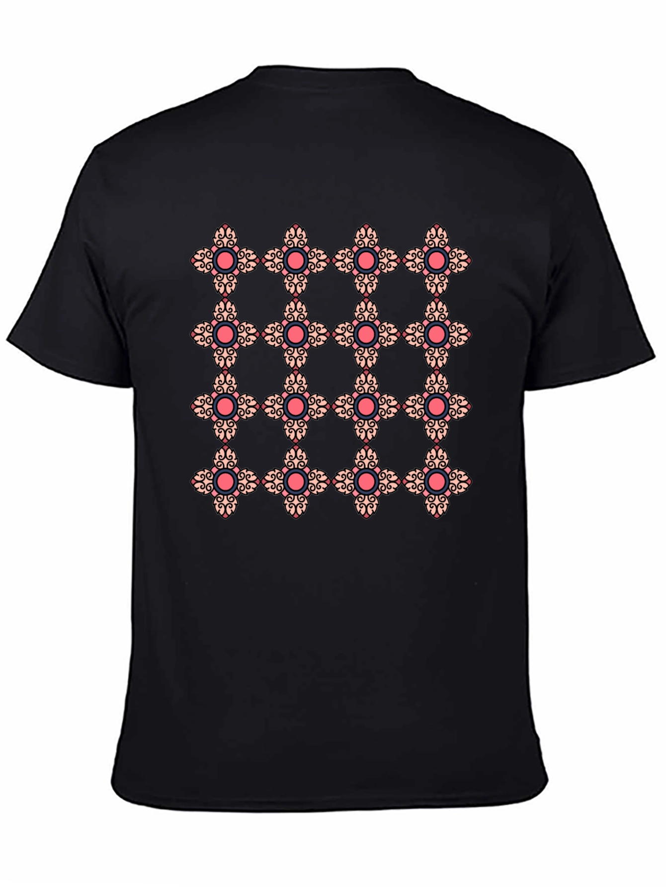 Ornate Floral Pattern Black T-Shirt
