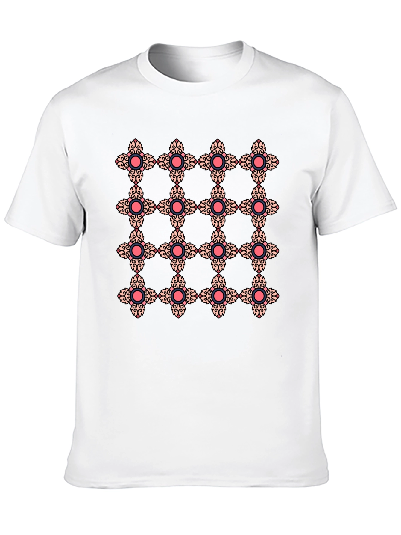 Ornate Floral Pattern Black T-Shirt