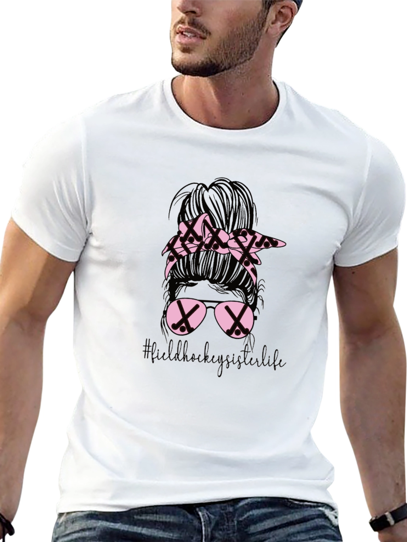 Field Hockey Sister Life Messy Bun T-Shirt