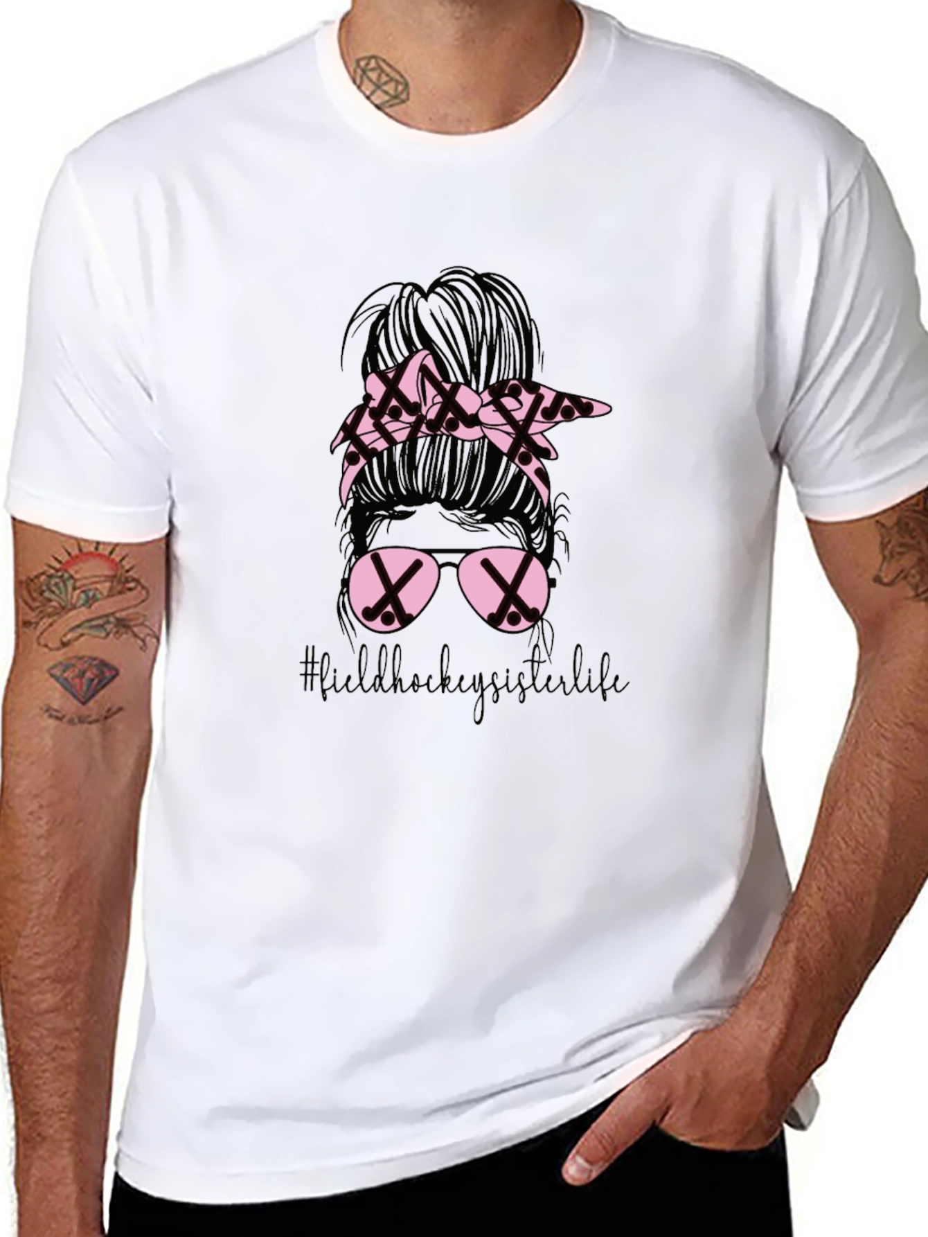 Field Hockey Sister Life Messy Bun T-Shirt