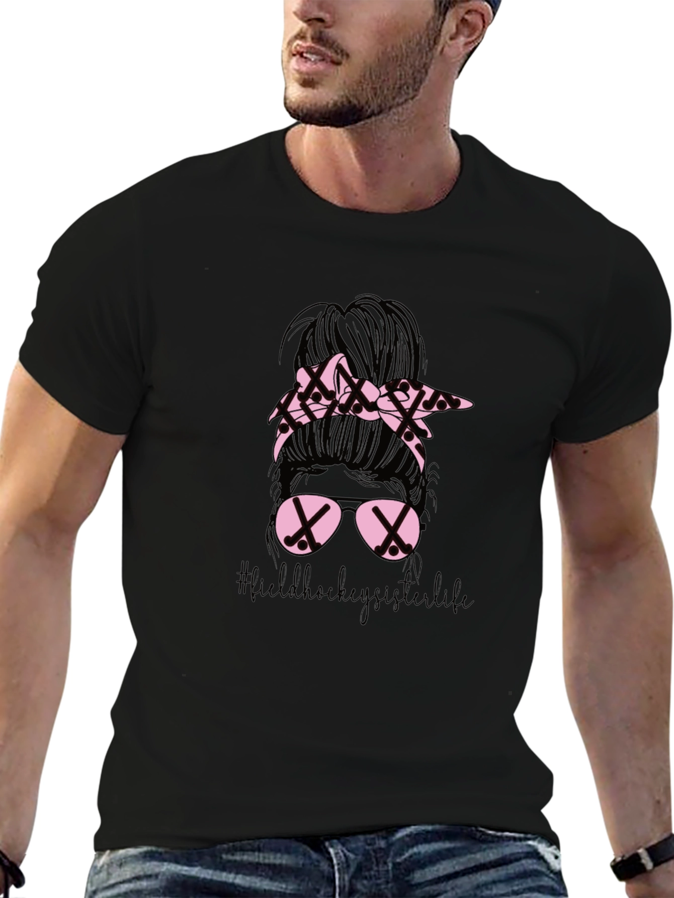 Field Hockey Sister Life Messy Bun T-Shirt