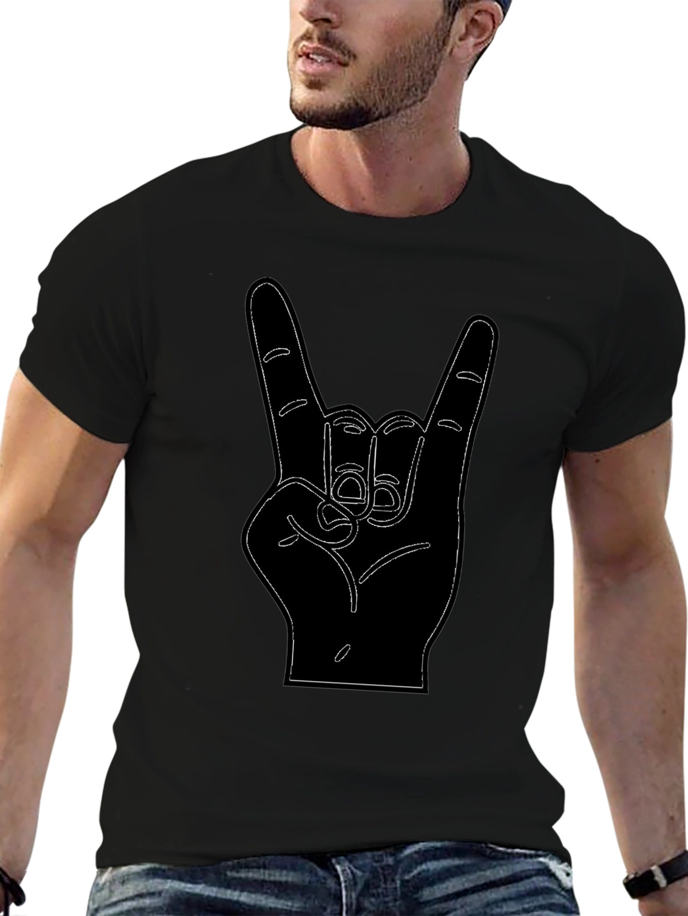 Rock On Hand Sign Black Graphic Tee