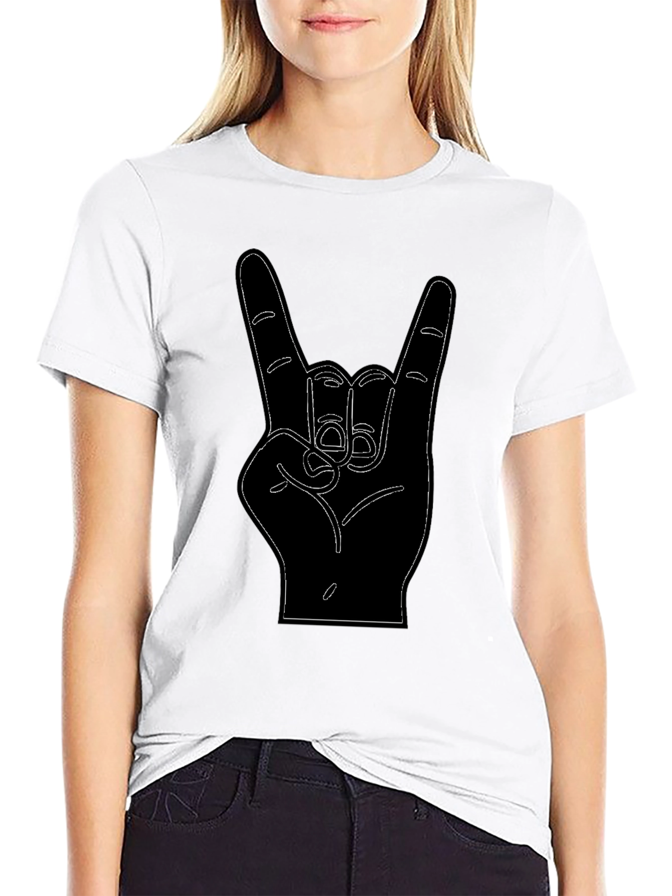 Rock On Hand Sign Black Graphic Tee