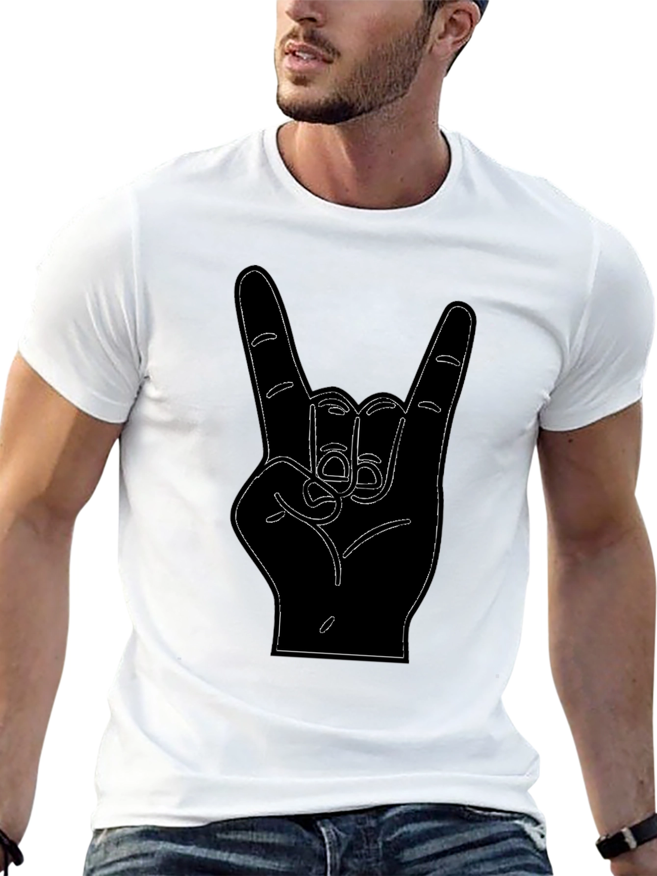 Rock On Hand Sign Black Graphic Tee