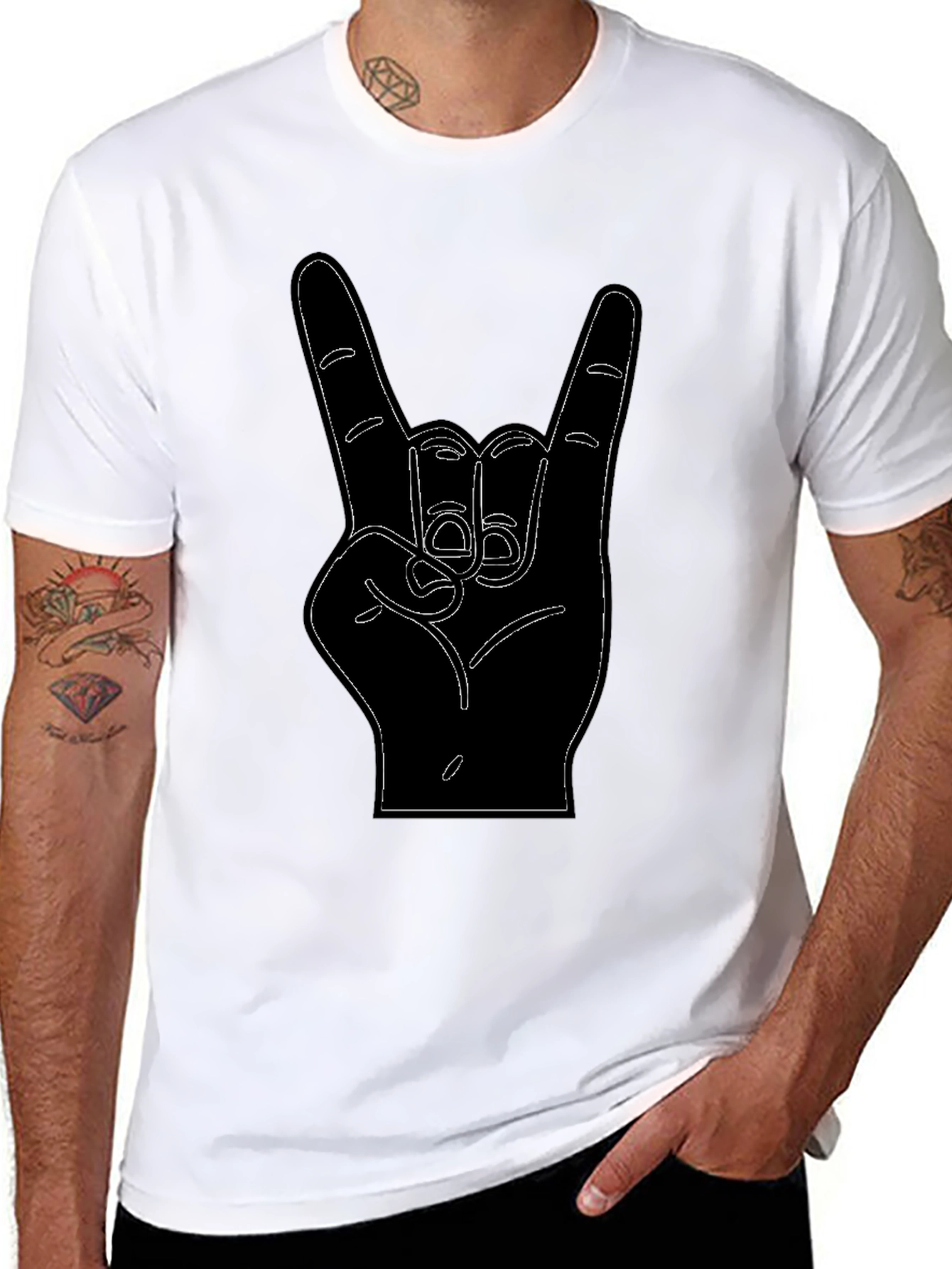 Rock On Hand Sign Black Graphic Tee