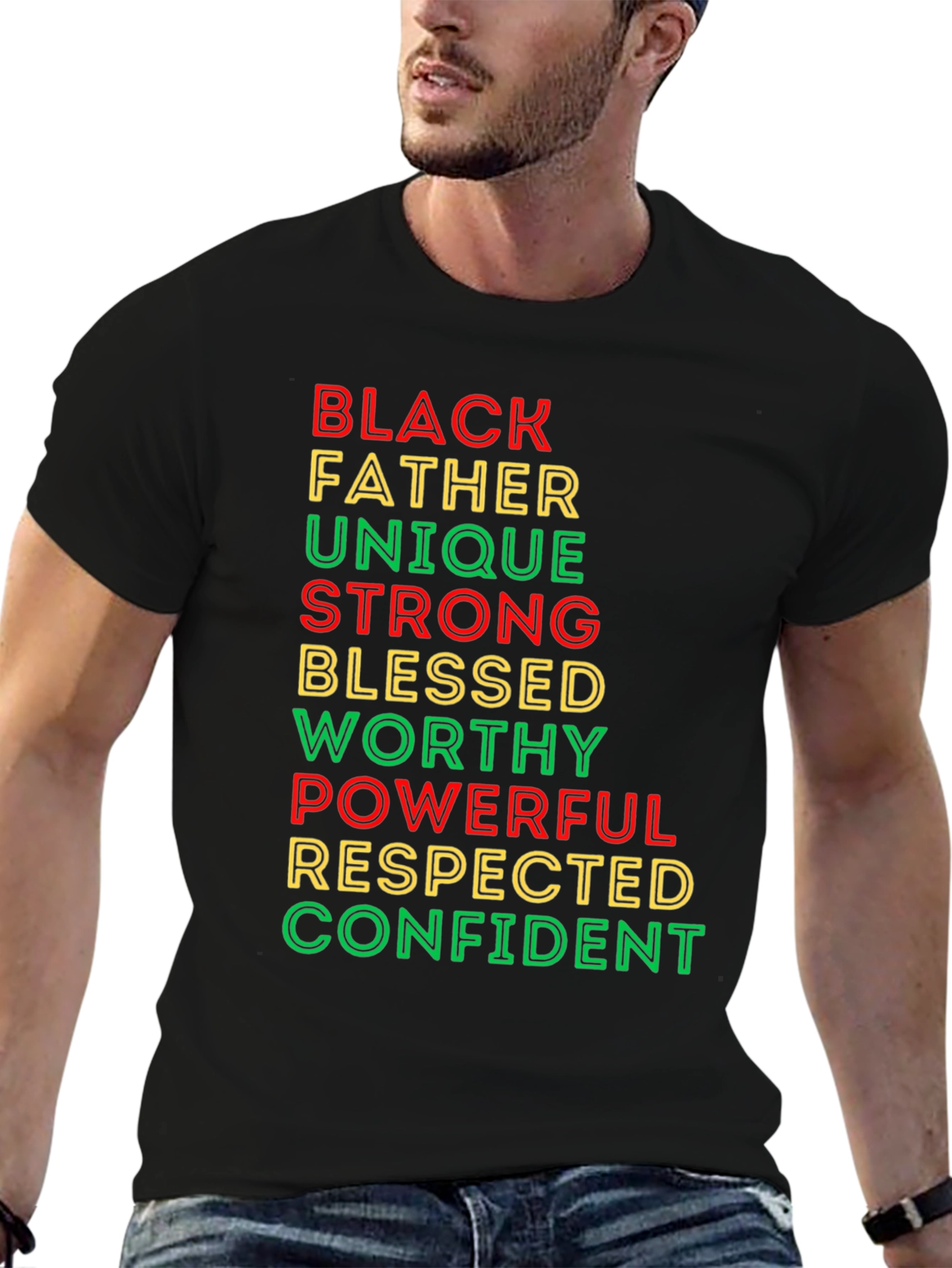 Black Father T-Shirt - Unique Strong Blessed