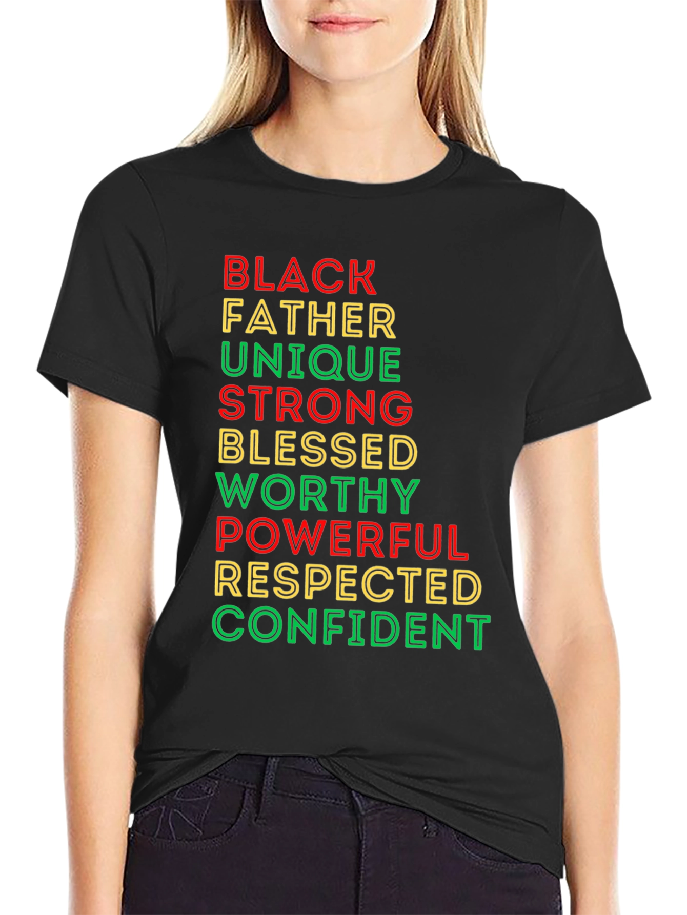 Black Father T-Shirt - Unique Strong Blessed