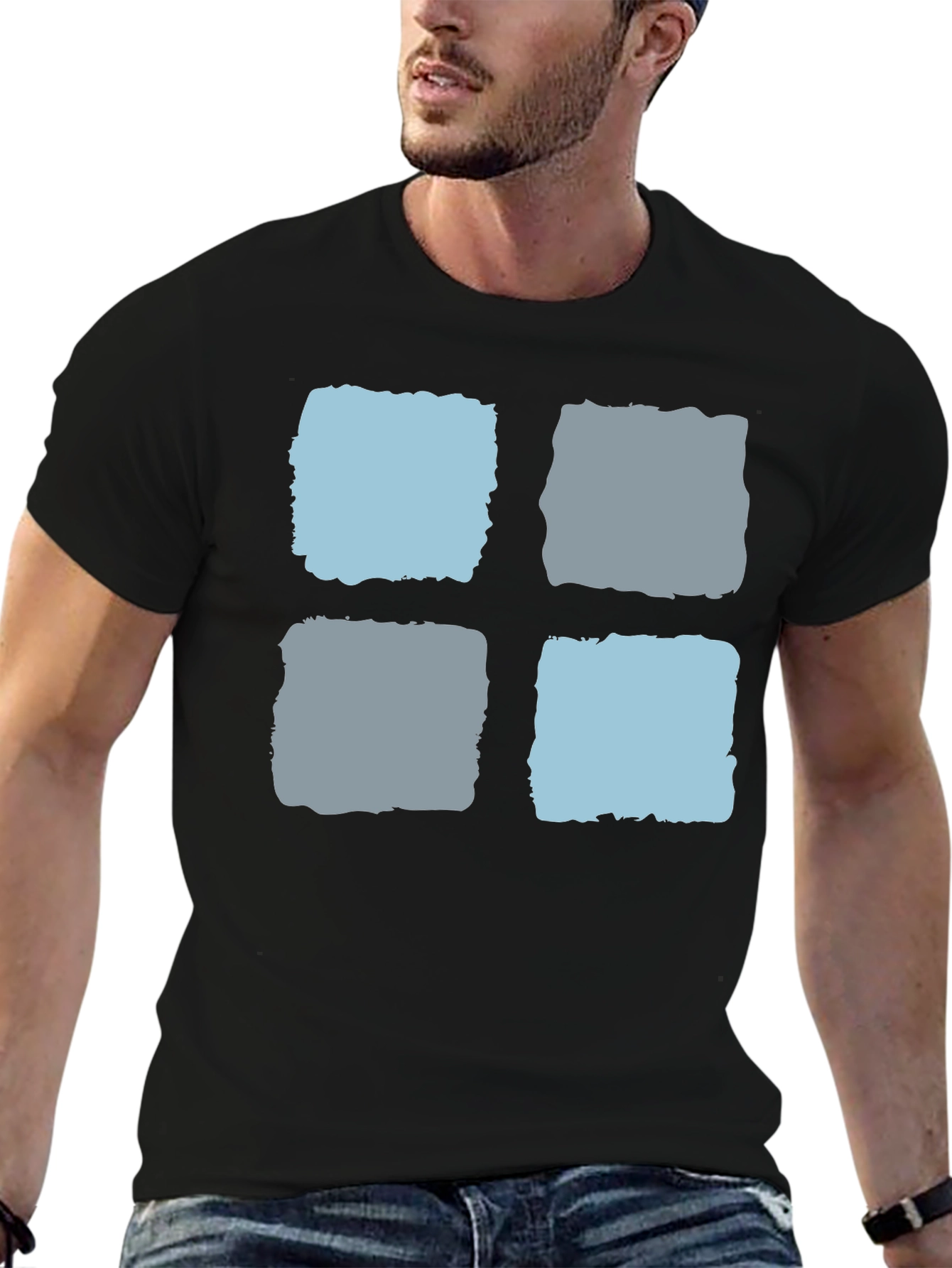 Modern Blocks Graphic Tee - Soft Black Cotton T-Shirt