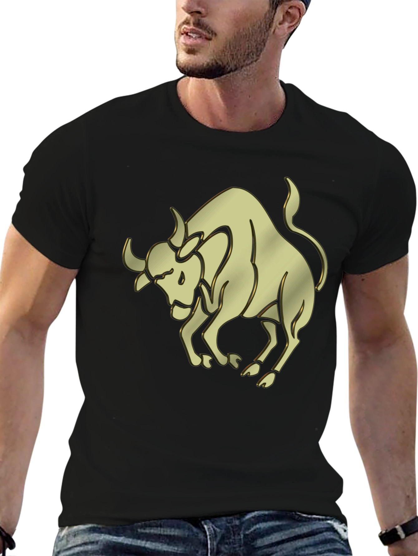 Gold Taurus Graphic Black T-Shirt