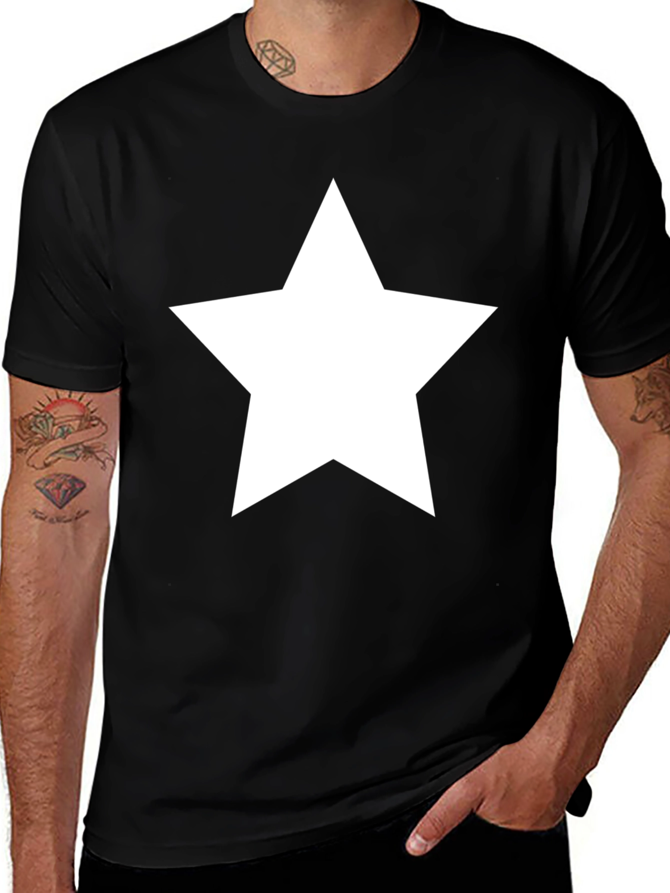 Bold Star Graphic Tee - Classic Black Cotton T-Shirt