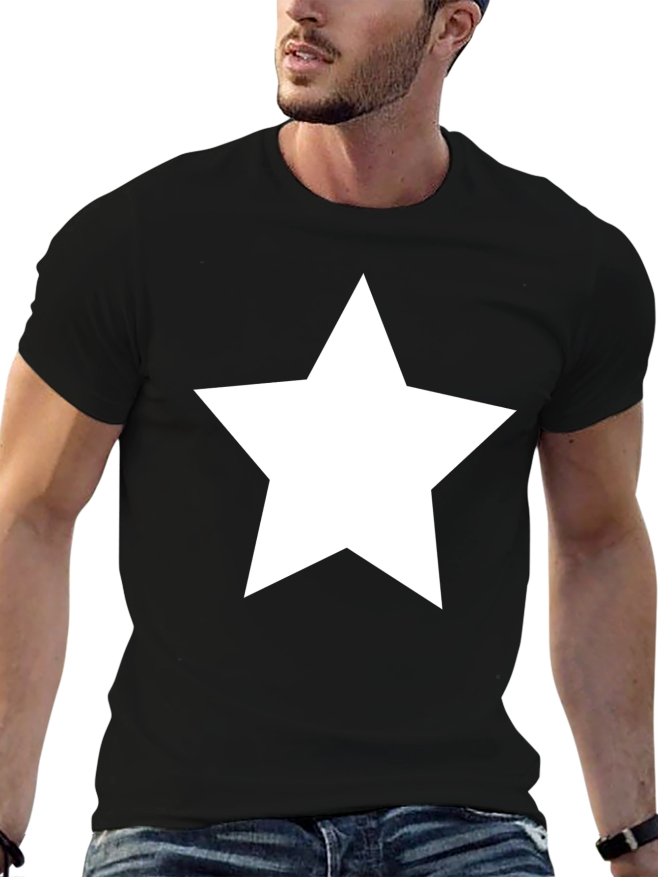Bold Star Graphic Tee - Classic Black Cotton T-Shirt