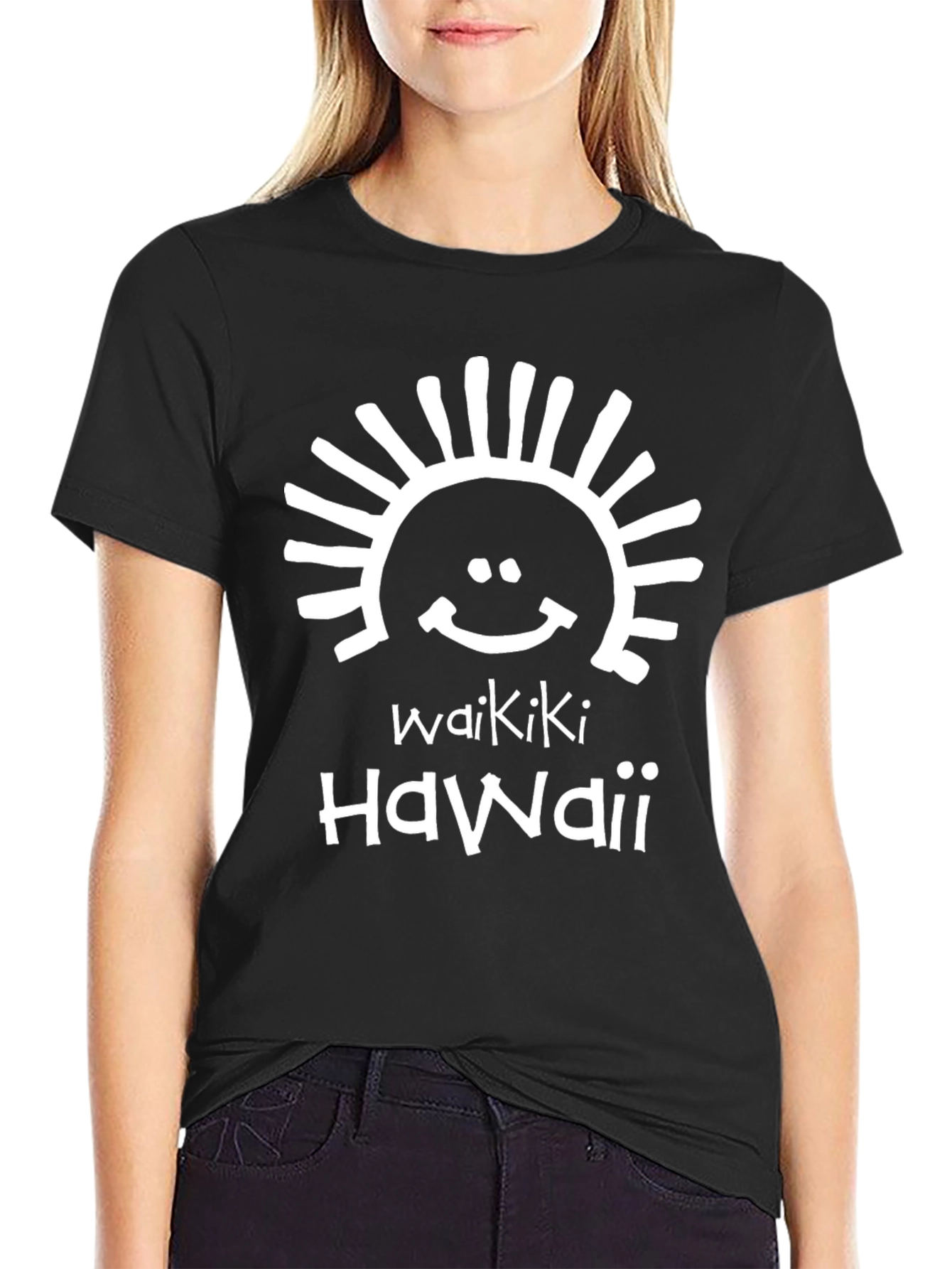 Waikiki Hawaii Graphic T-Shirt Black