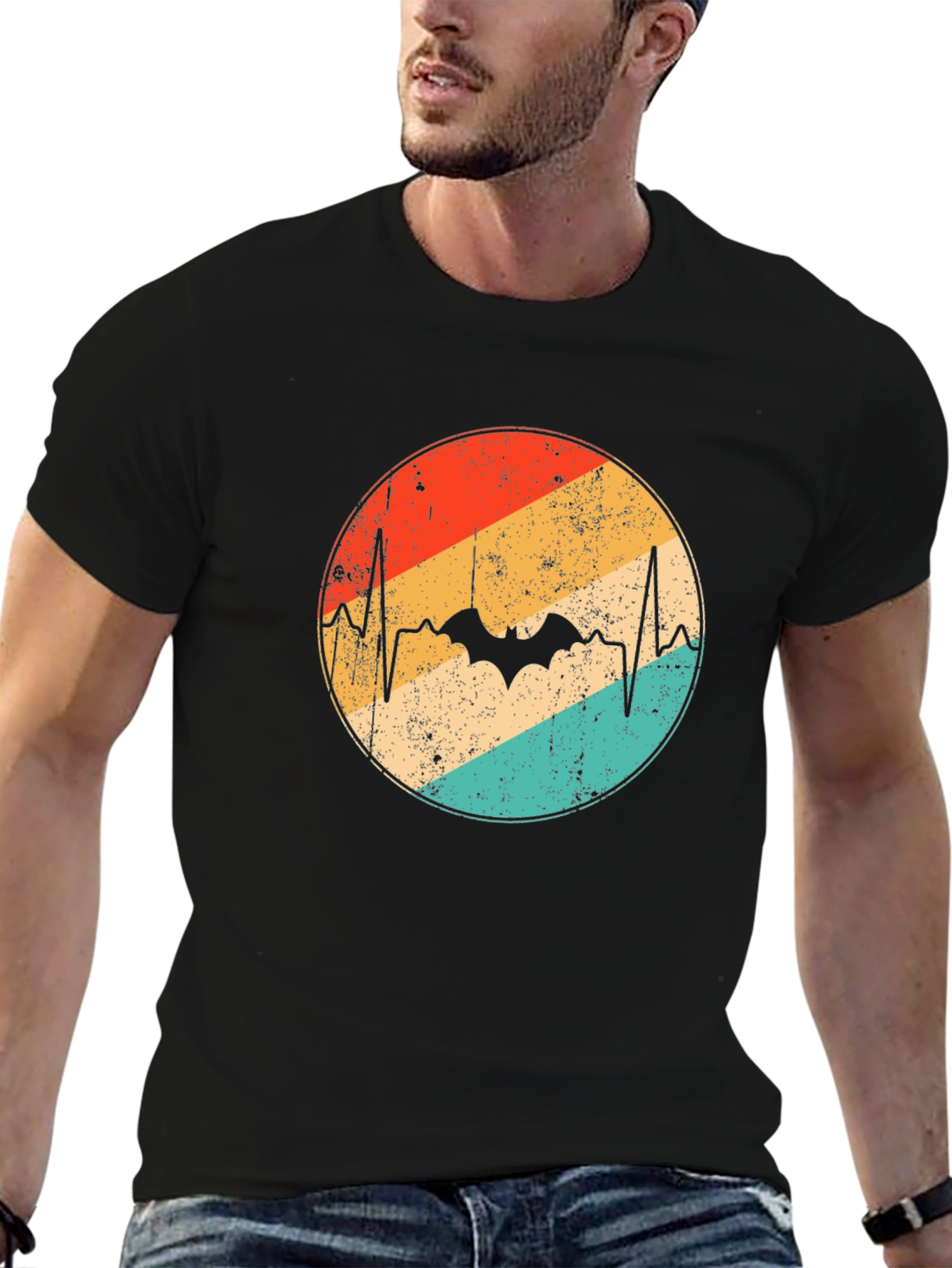 Retro Bat Heartbeat Graphic Tee