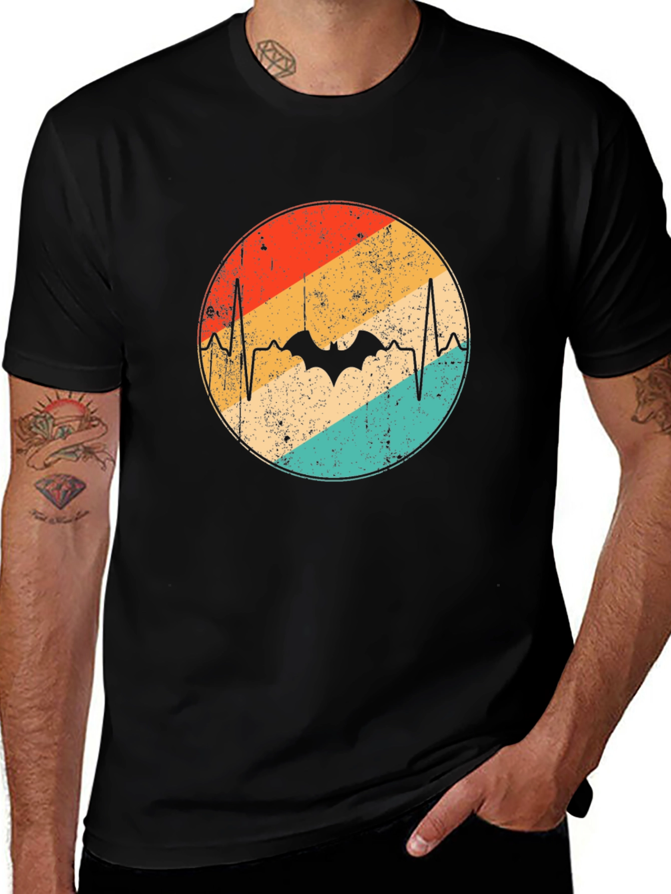 Retro Bat Heartbeat Graphic Tee