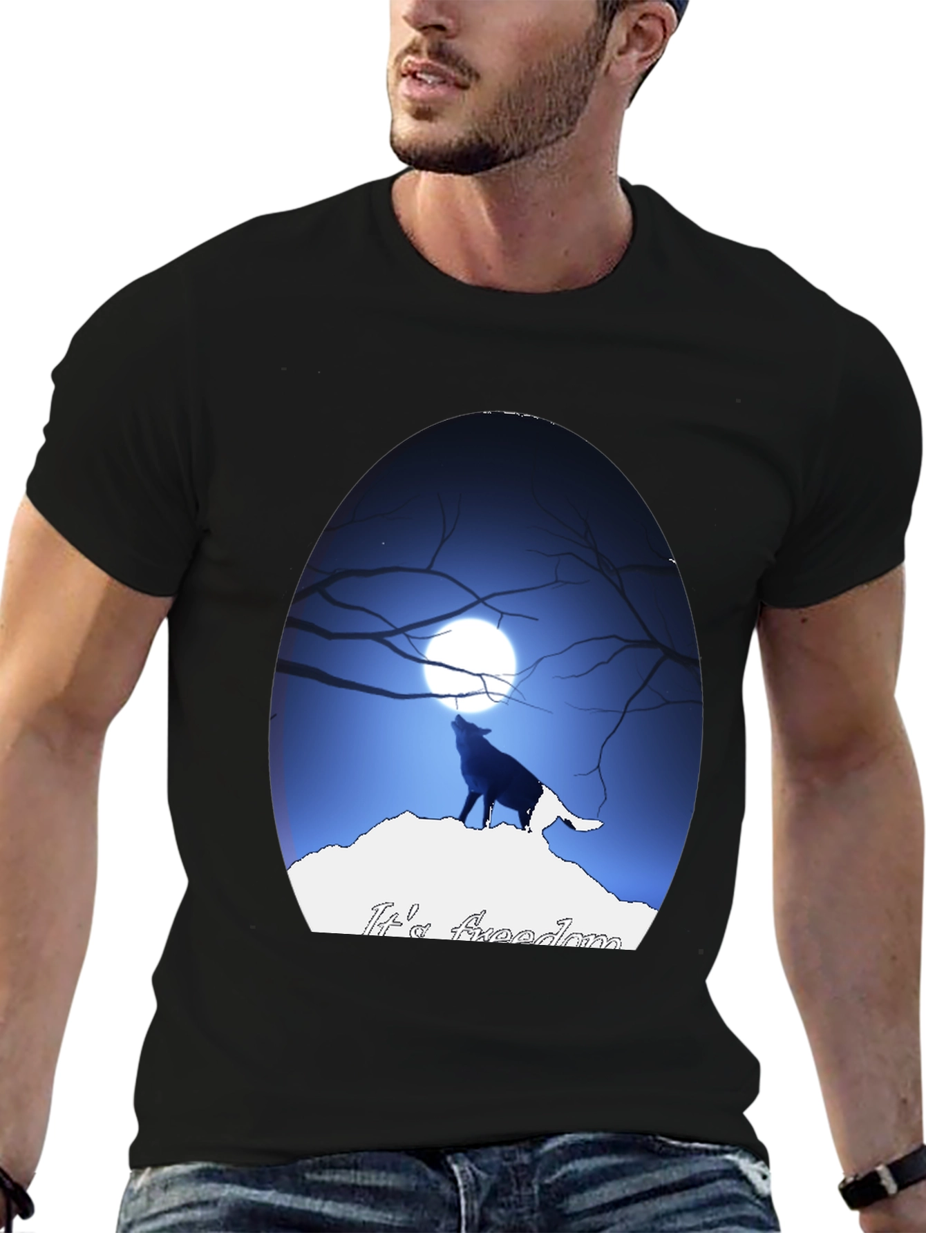 Wolf Howling at Moon Graphic Tee