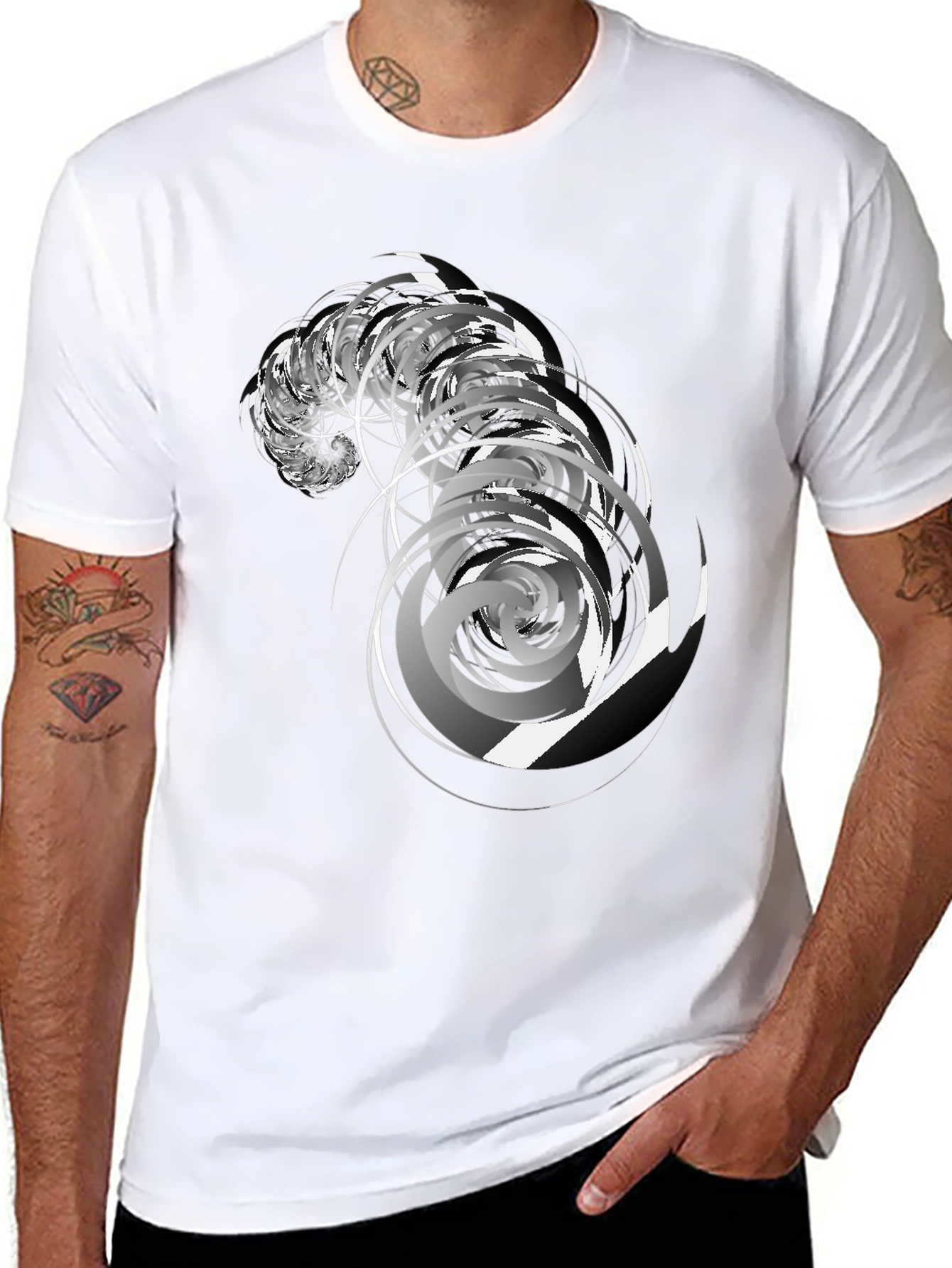 Abstract Swirl Graphic Black Tee