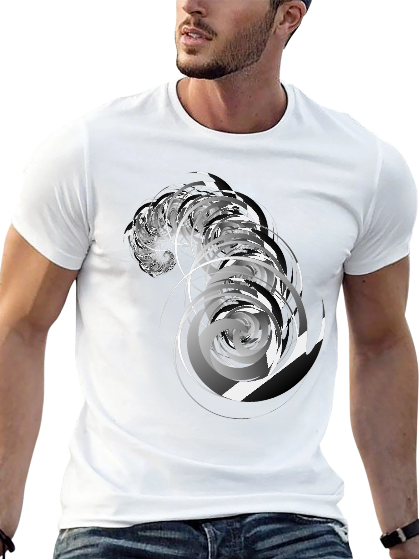 Abstract Swirl Graphic Black Tee