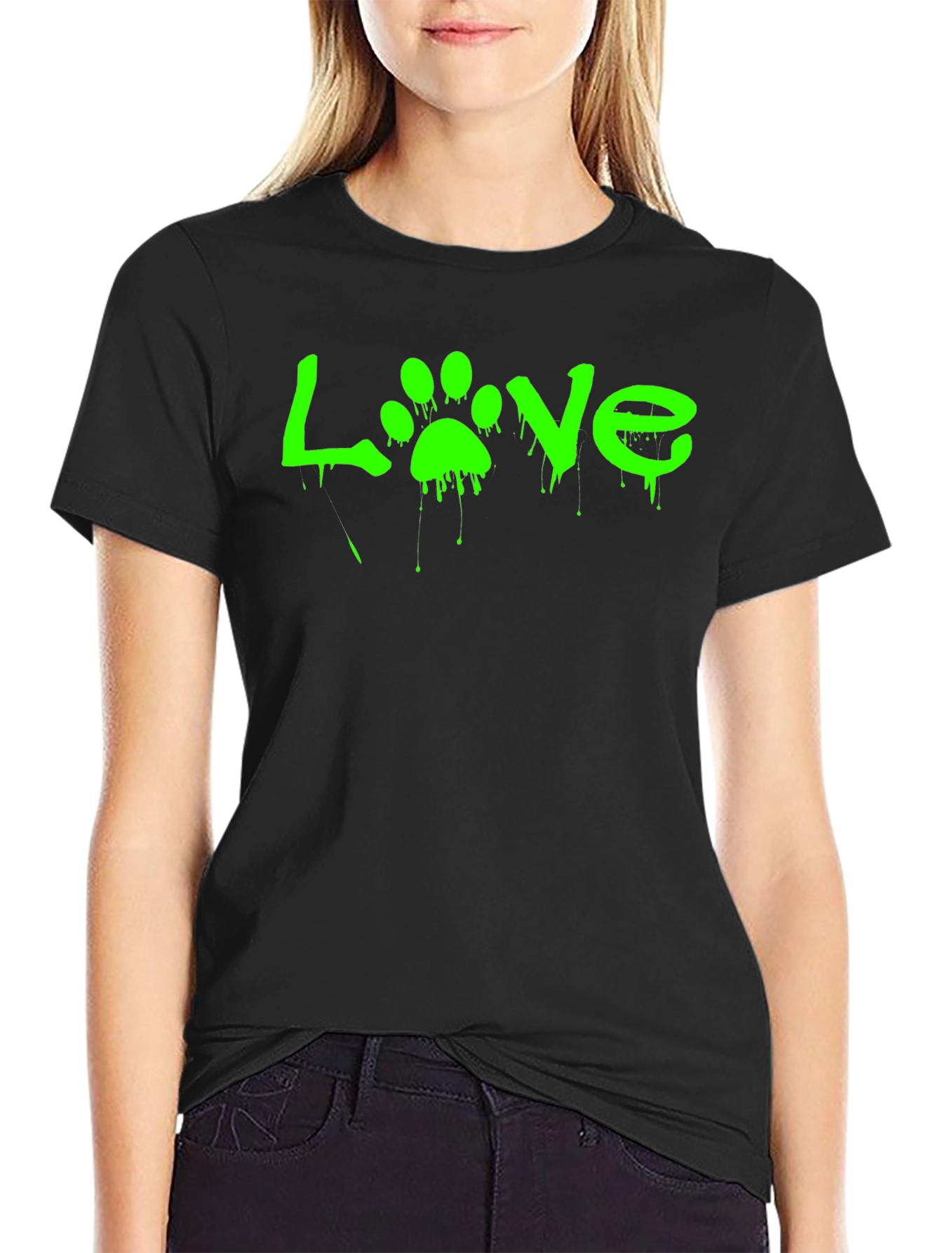 Love Paw Print Graphic Tee - Black