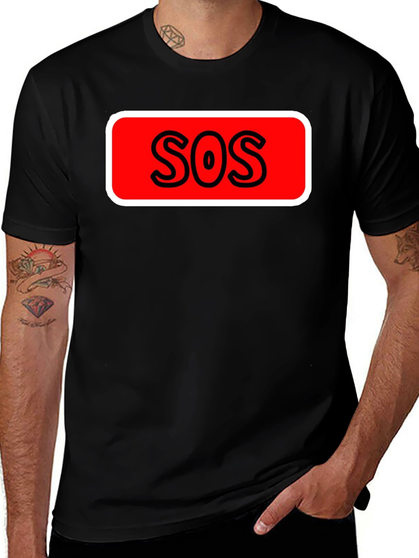 SOS Graphic Tee - Black Cotton Casual T-Shirt