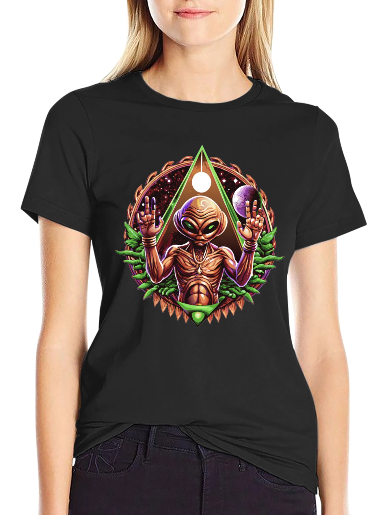 Alien Graphic Tee - Cosmic Design Black T-Shirt