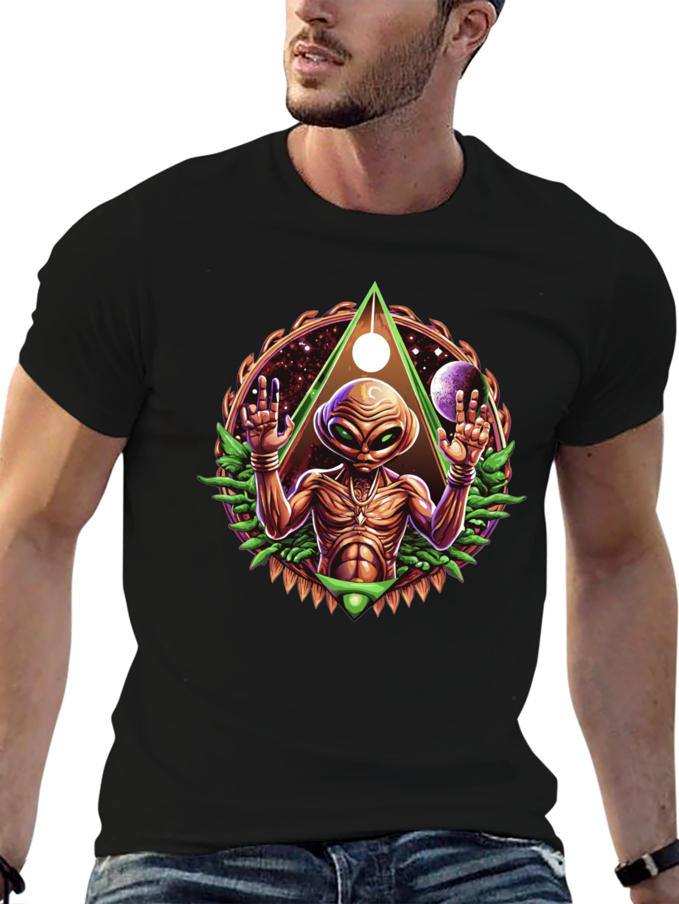 Alien Graphic Tee - Cosmic Design Black T-Shirt
