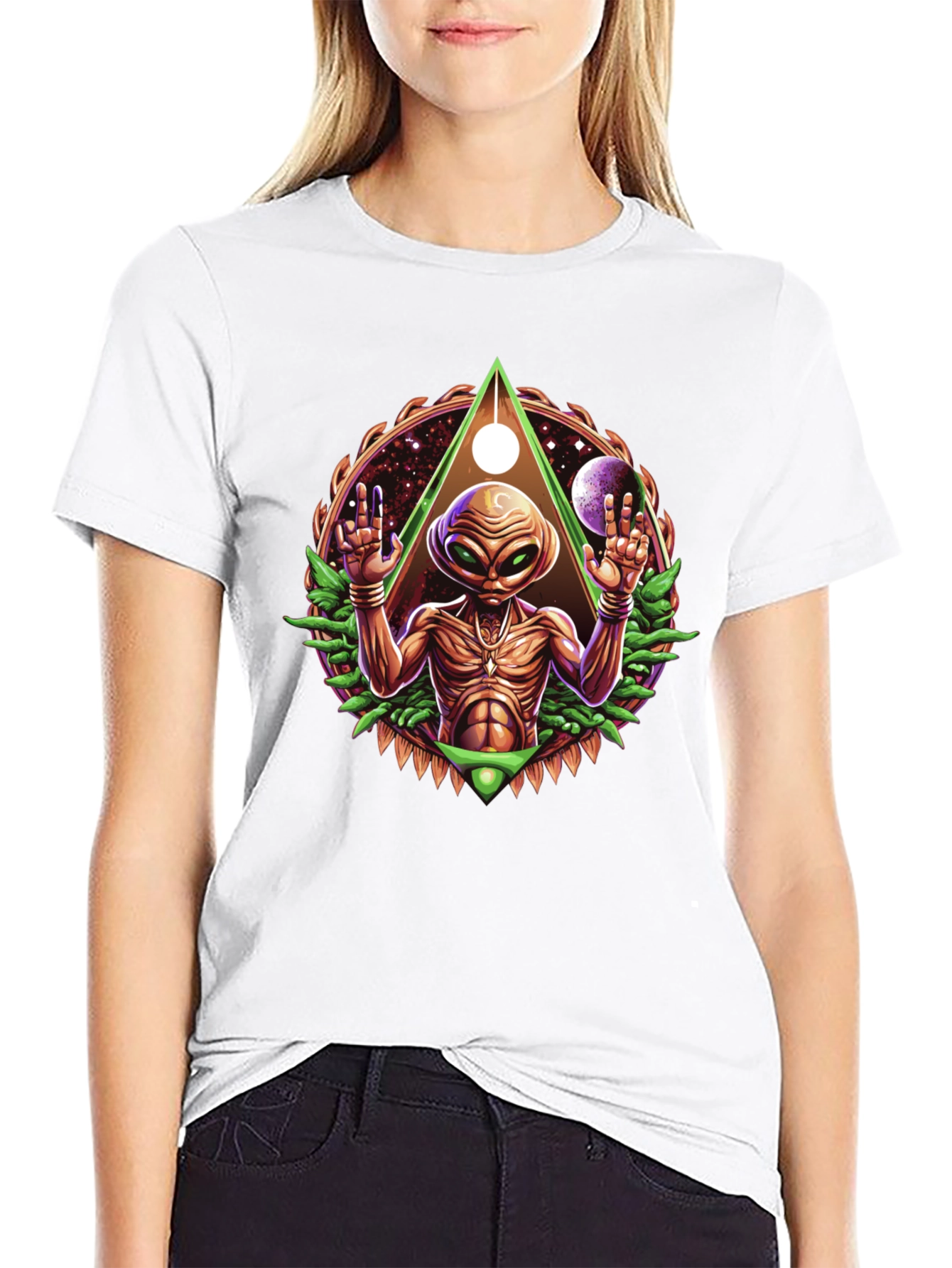 Alien Graphic Tee - Cosmic Design Black T-Shirt